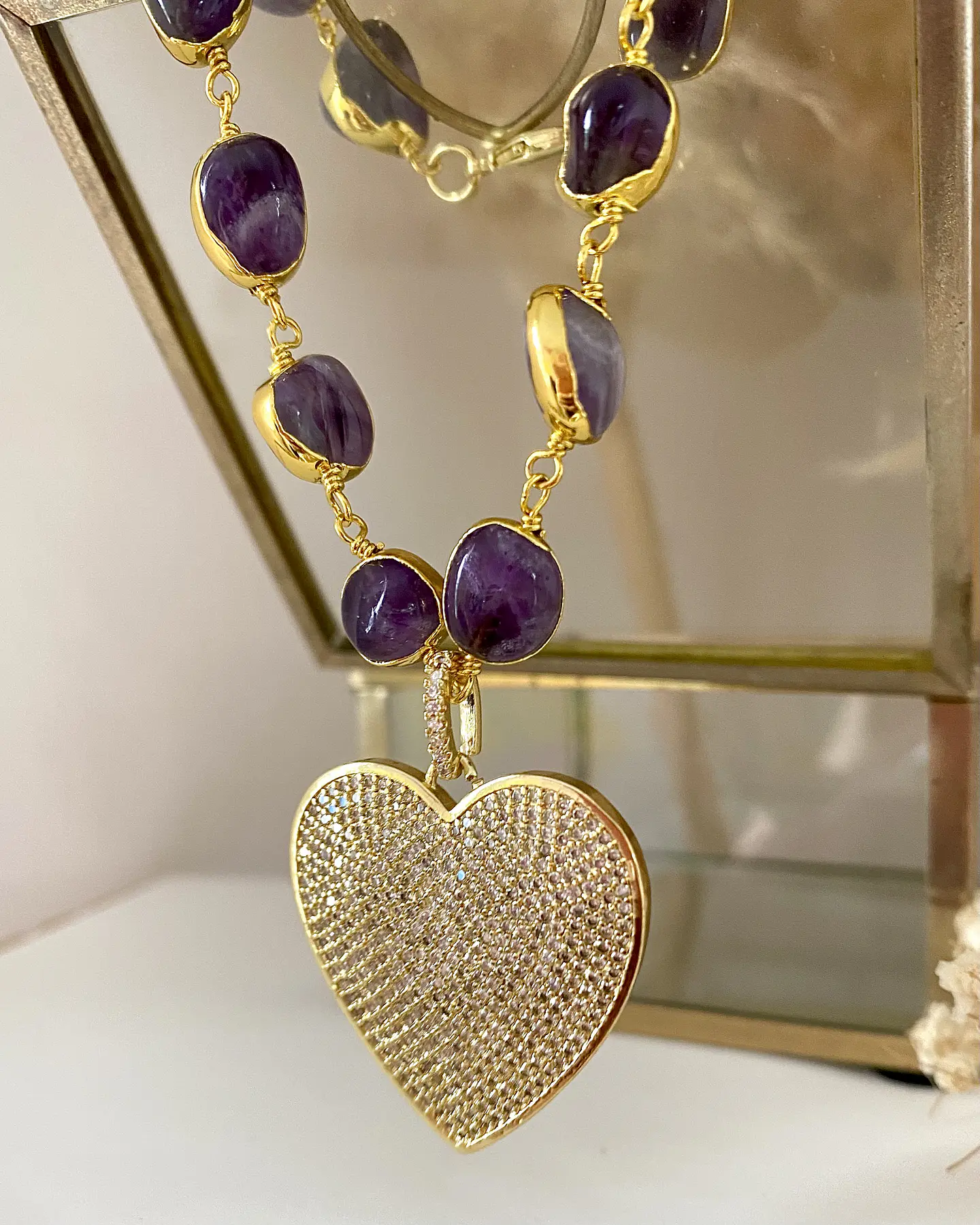 Pulsera Amatistas pulidas Corazón Circones Gold  6