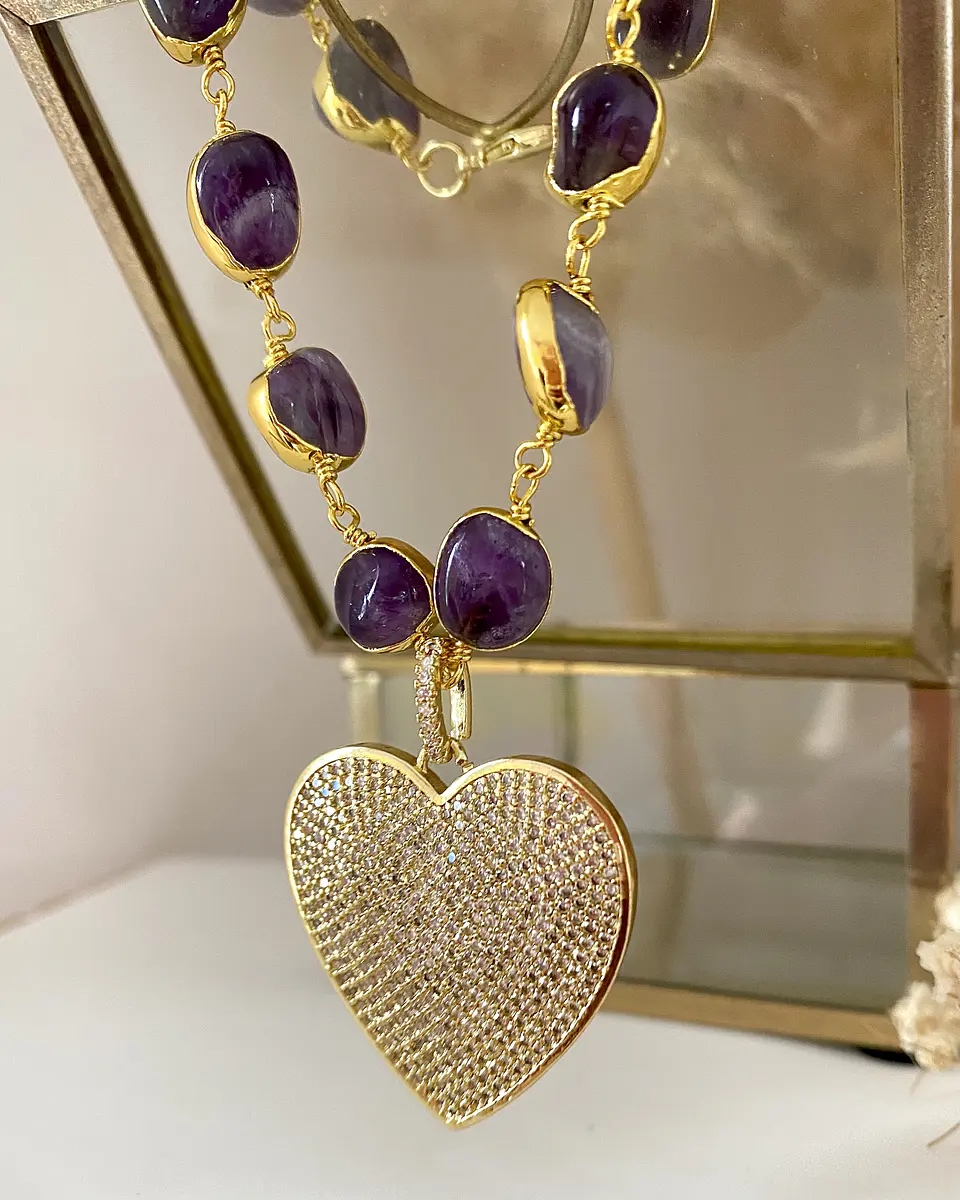 Pulsera Amatistas pulidas Corazón Circones Gold  6