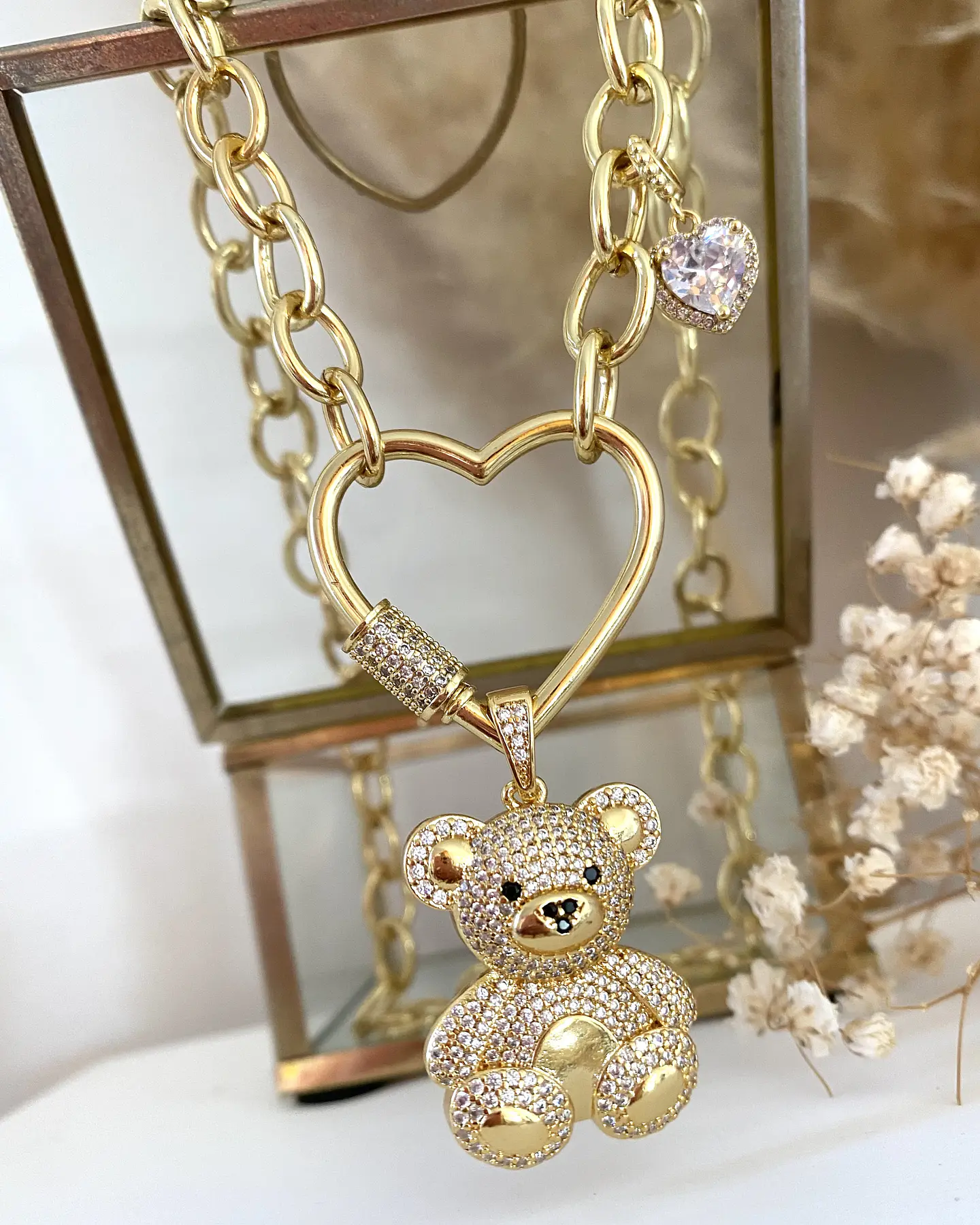 Collar osito Circones Conector Corazón Gold 2
