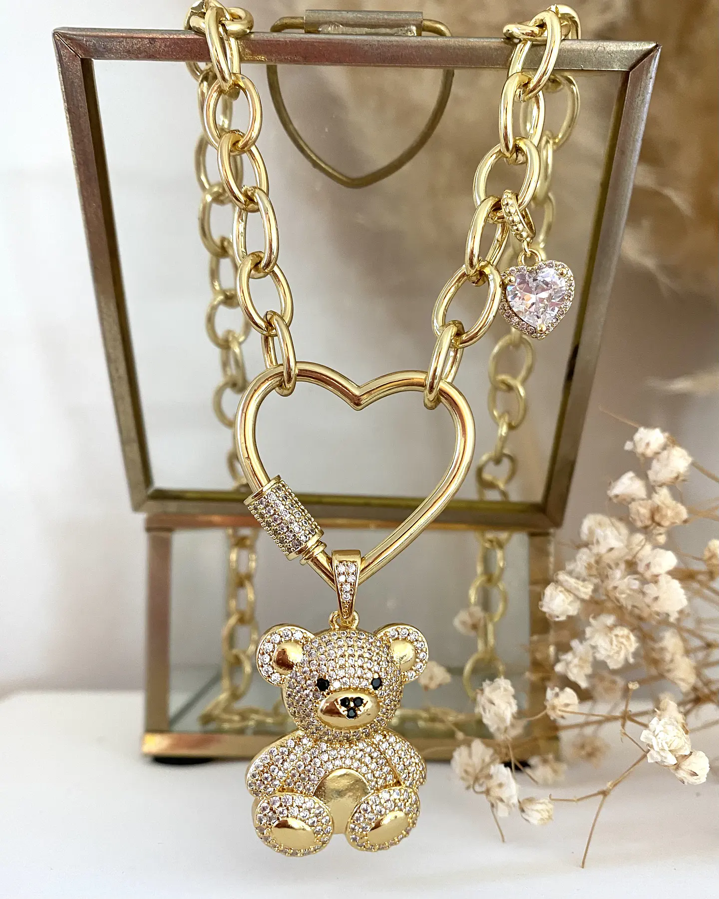 Collar osito Circones Conector Corazón Gold 5