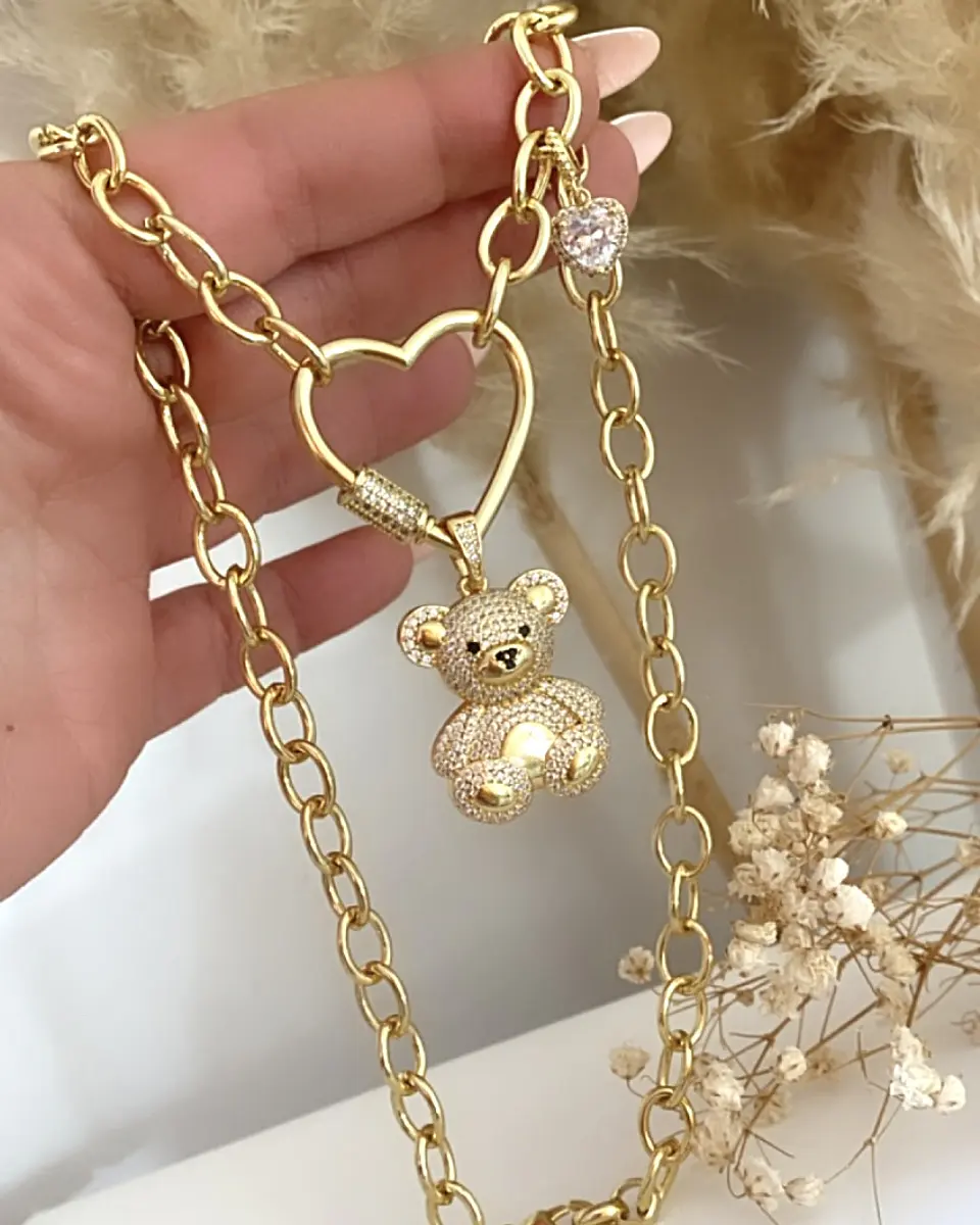 Collar osito Circones Conector Corazón Gold 6