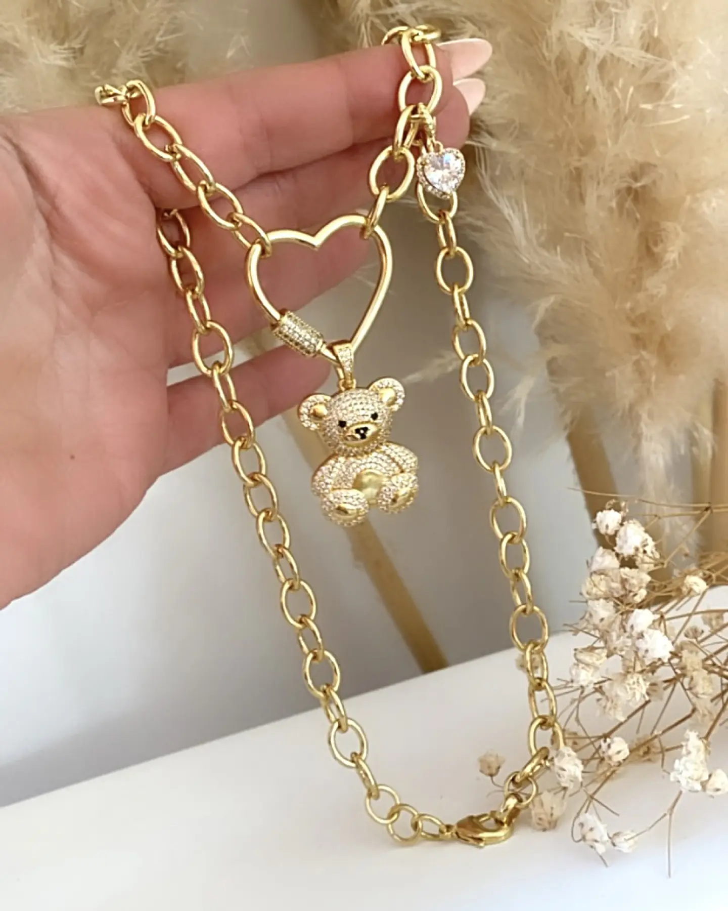 Collar osito Circones Conector Corazón Gold 7