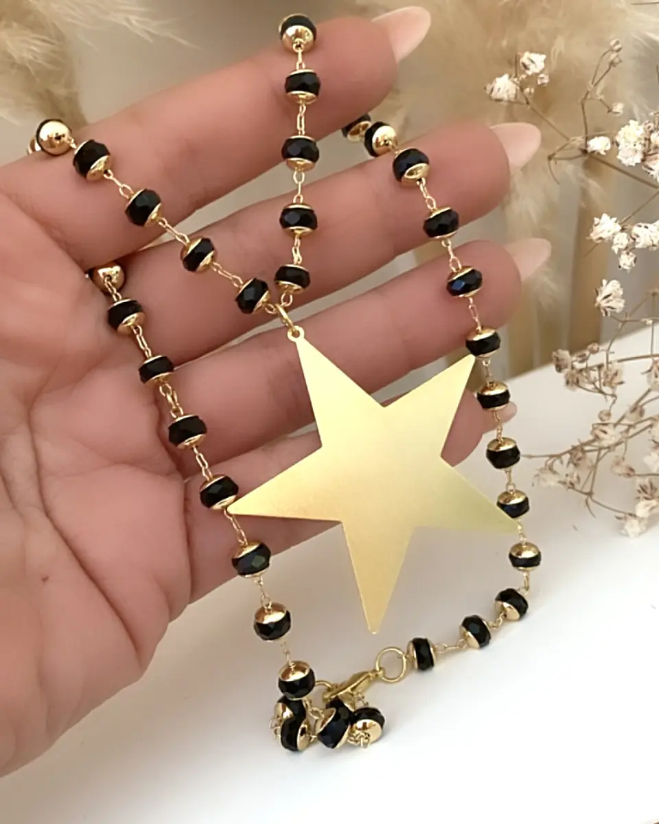 Collar Maxi Estrella Gold eslabones cristal black 2