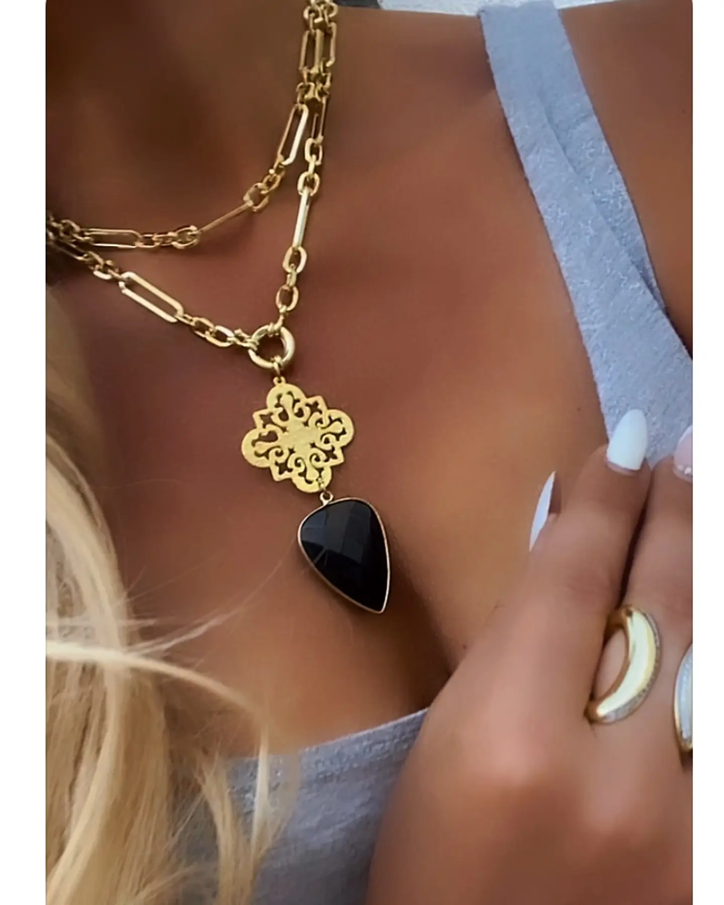 Collar XL Mandala y Onyx Gold 1