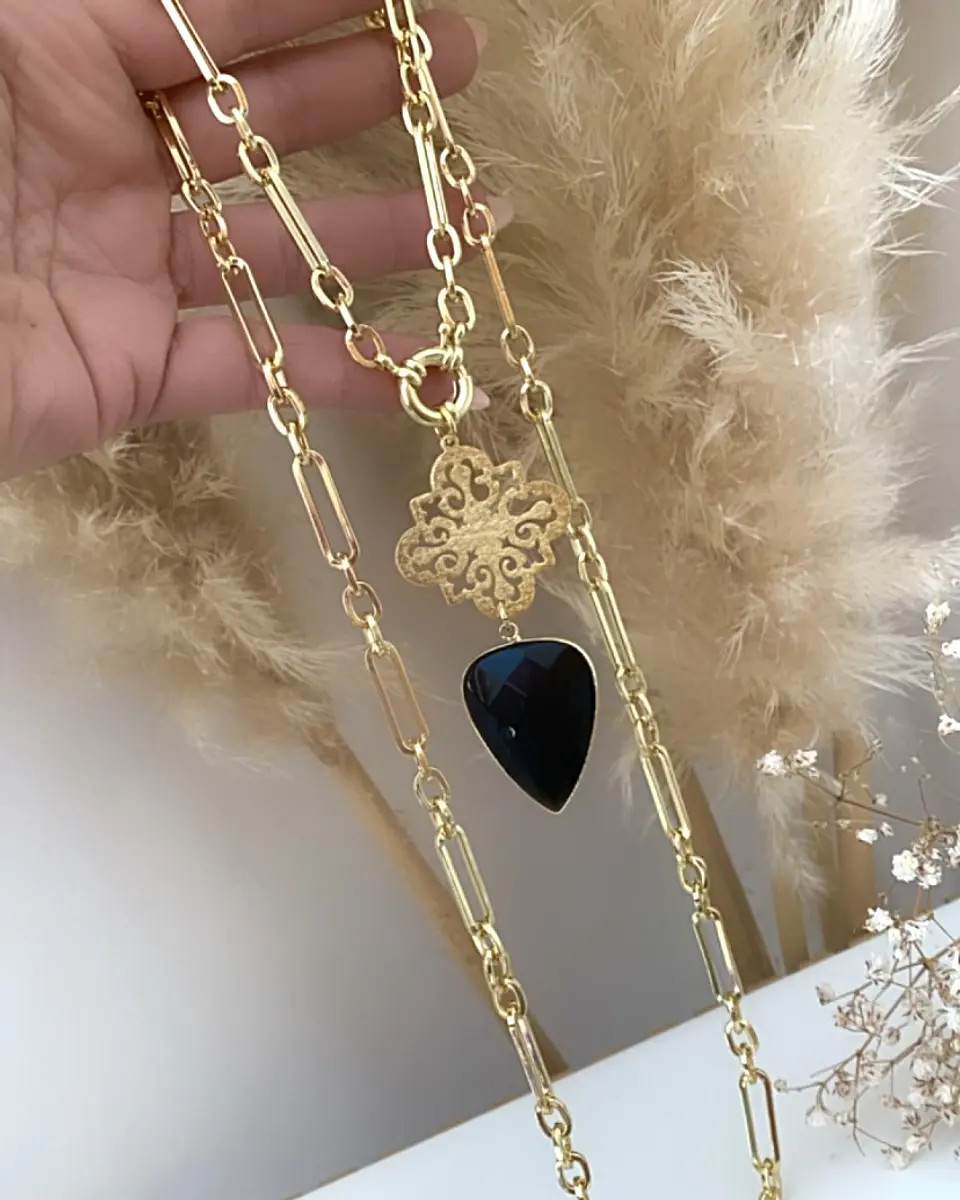 Collar XL Mandala y Onyx Gold 2