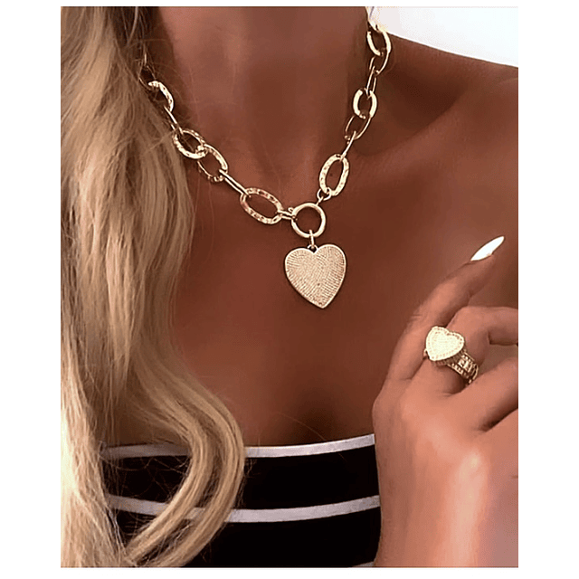 Collar Maxi eslabones Corazon full circones Gold