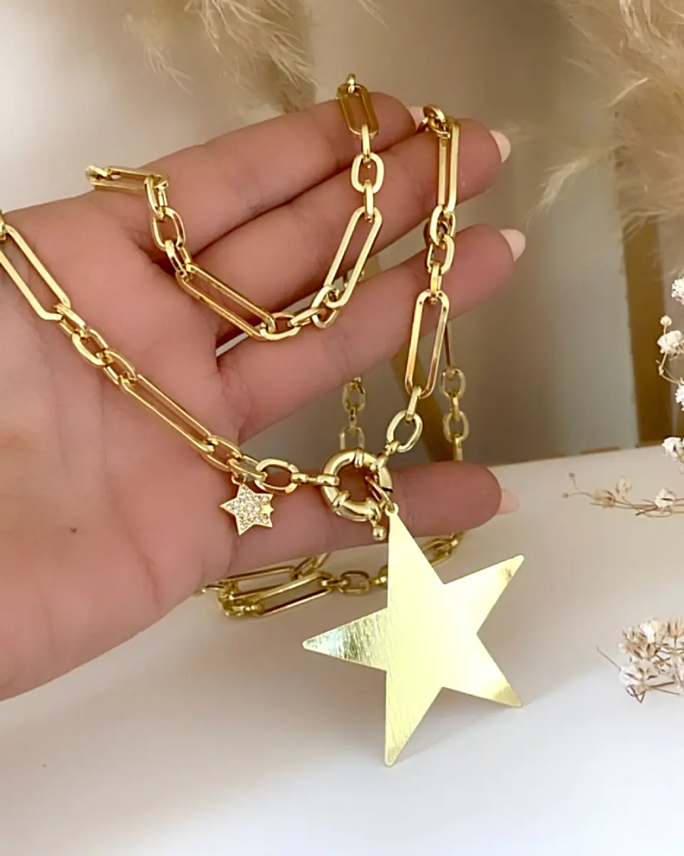 Collar XL Maxi Estrella Lijada punto luz Gold 4