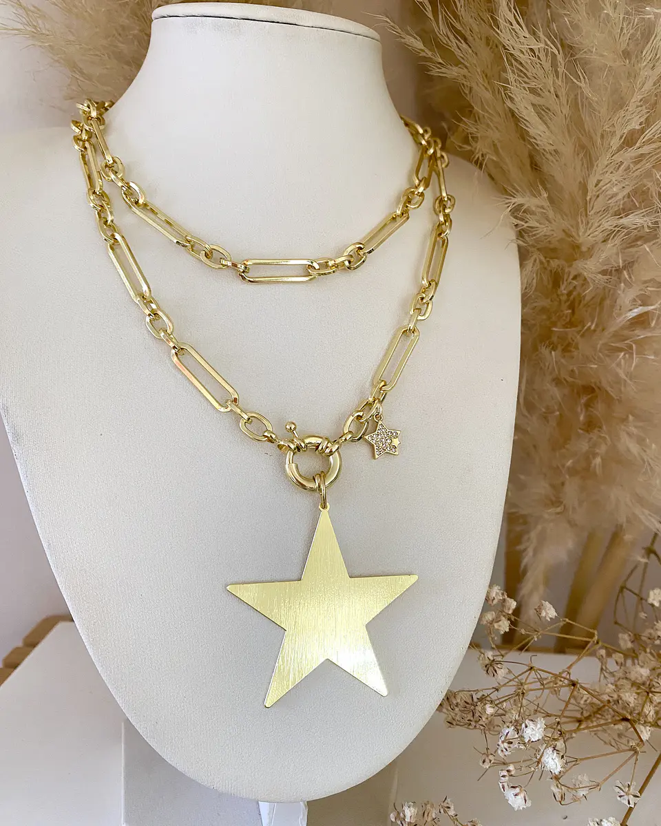 Collar XL Maxi Estrella Lijada punto luz Gold 5