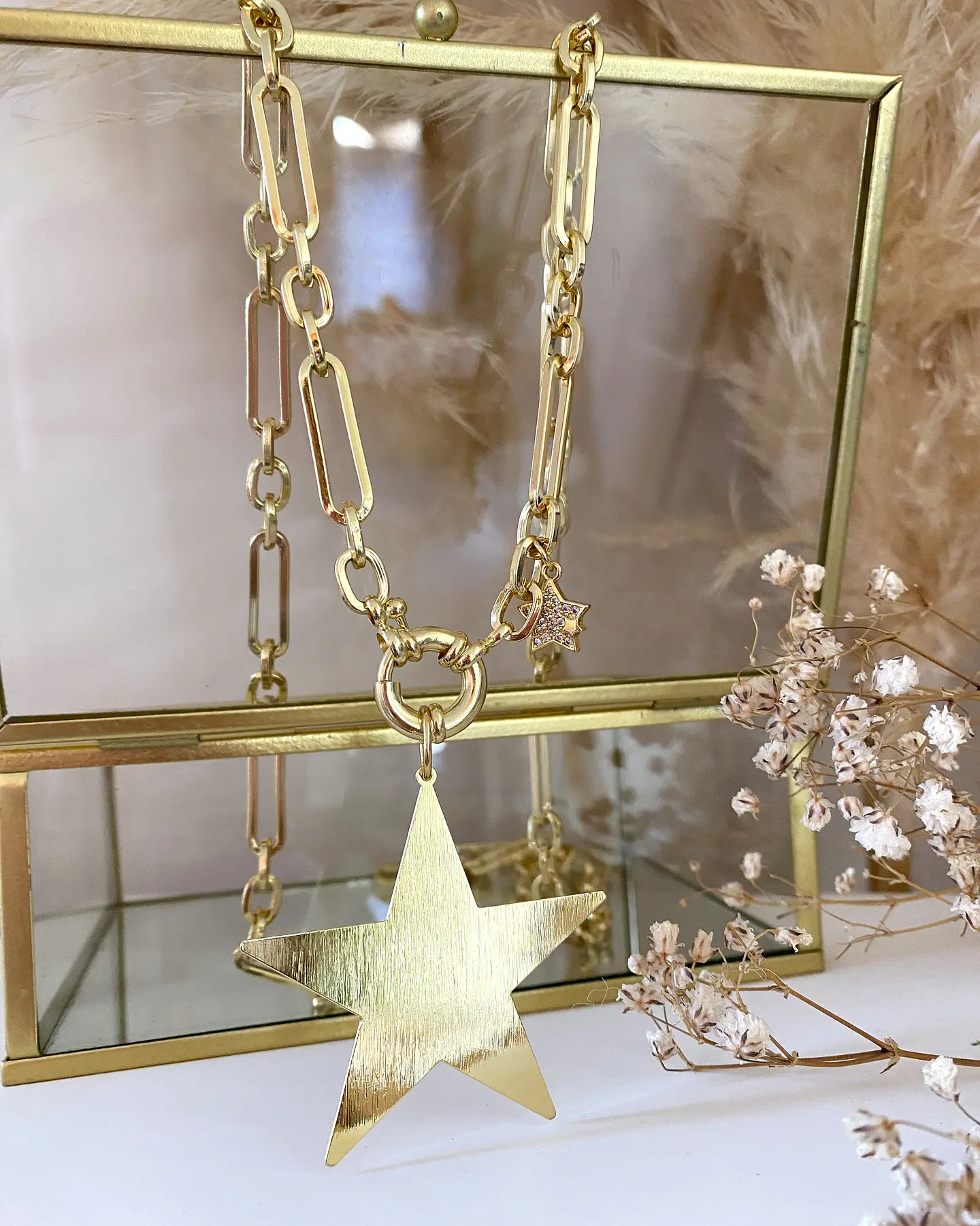 Collar XL Maxi Estrella Lijada punto luz Gold 6