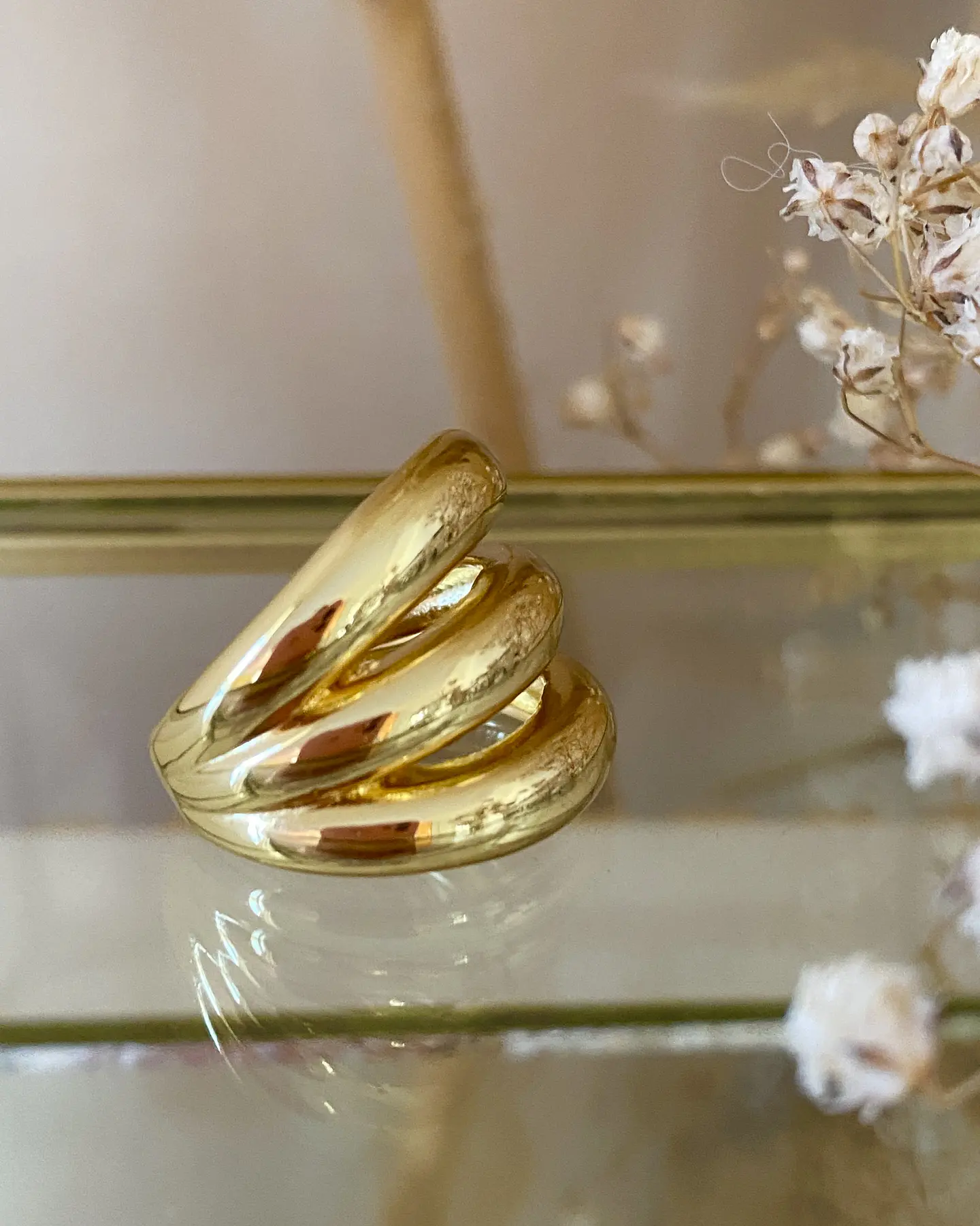 Anillo Maxi Triple Banda Grueso Gold 5