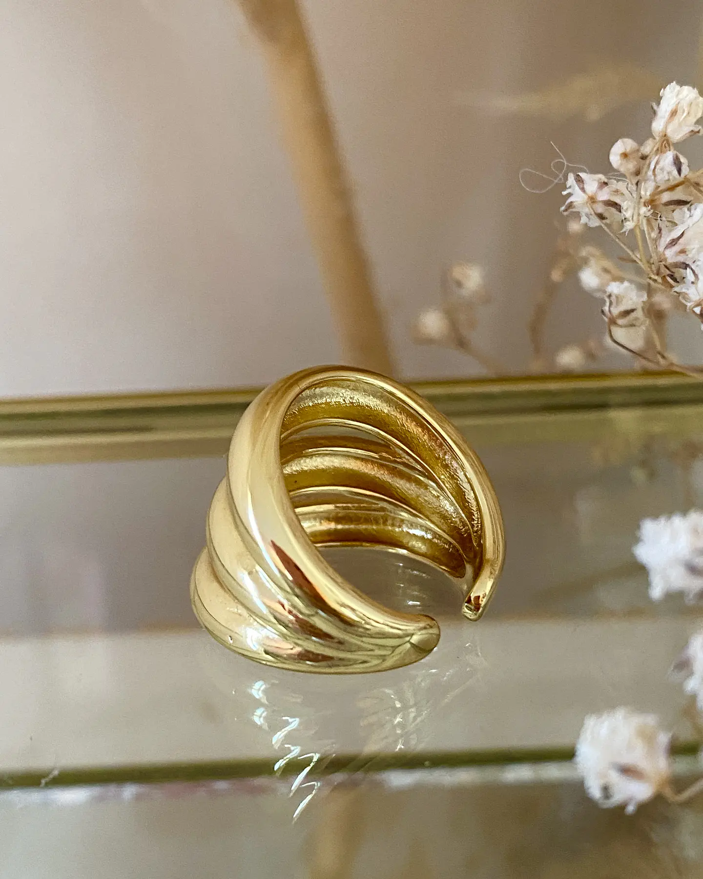 Anillo Maxi Triple Banda Grueso Gold 6