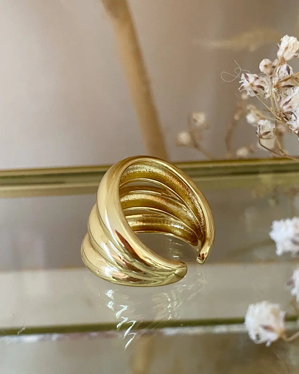 Anillo Maxi Triple Banda Grueso Gold 6