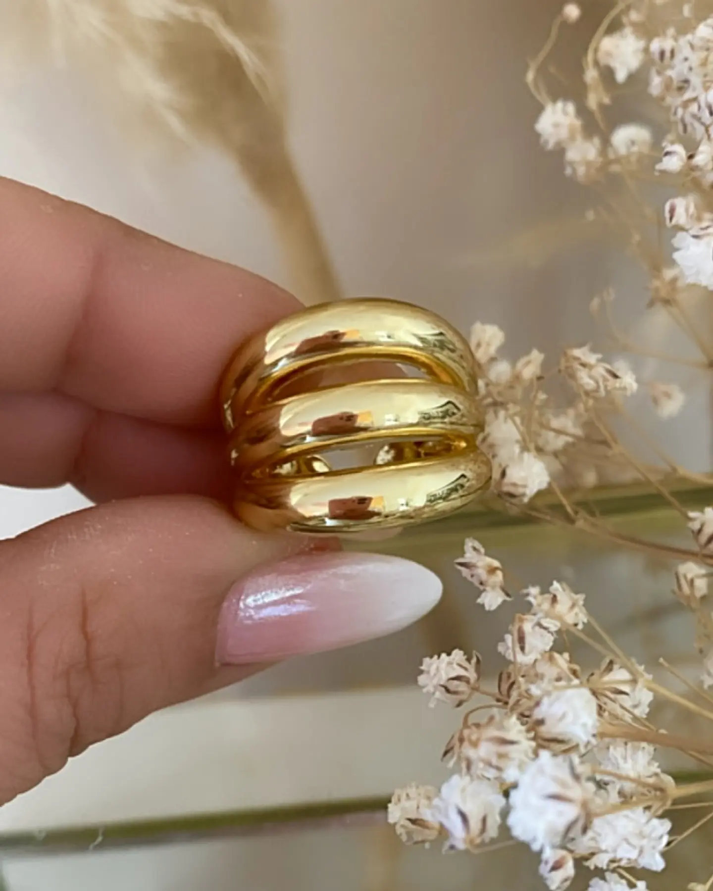 Anillo Maxi Triple Banda Grueso Gold 1