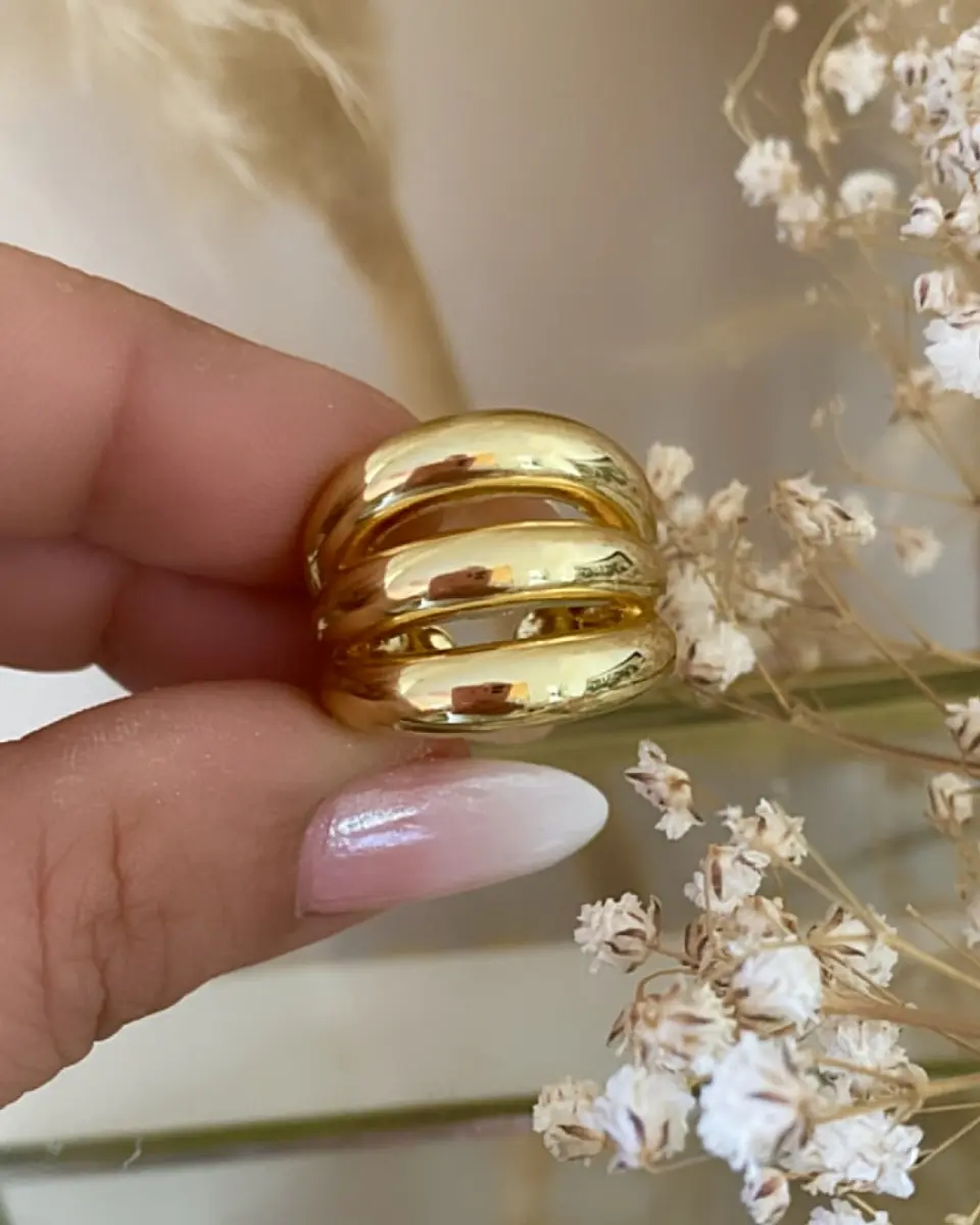 Anillo Maxi Triple Banda Grueso Gold 1