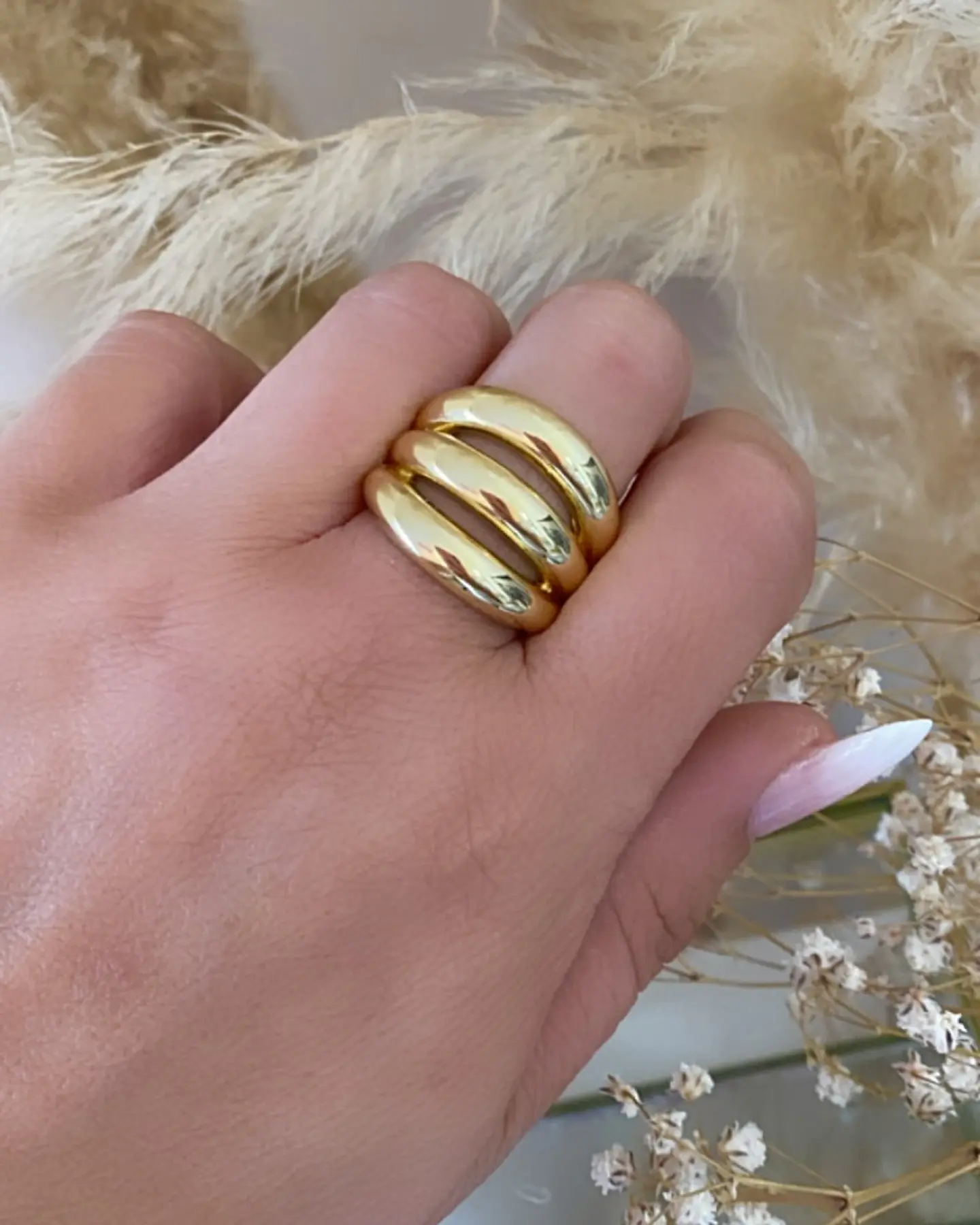 Anillo Maxi Triple Banda Grueso Gold 3