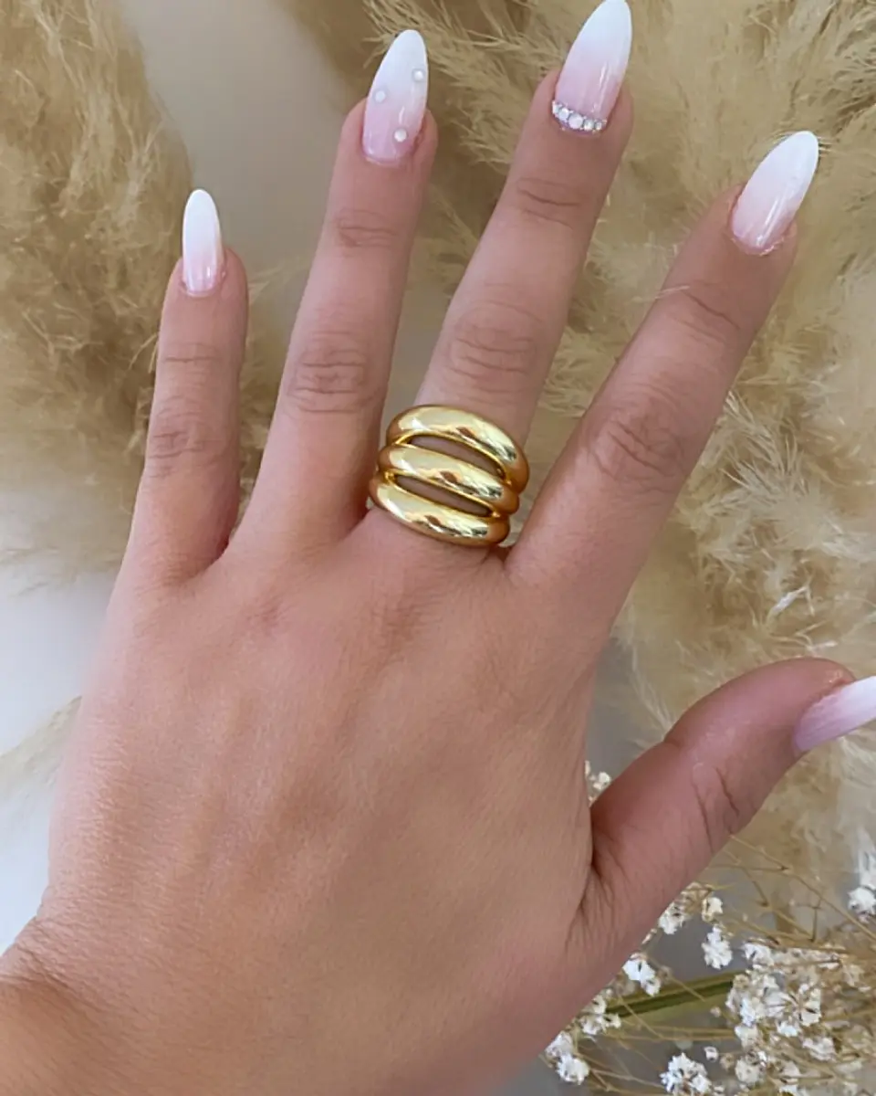 Anillo Maxi Triple Banda Grueso Gold 2