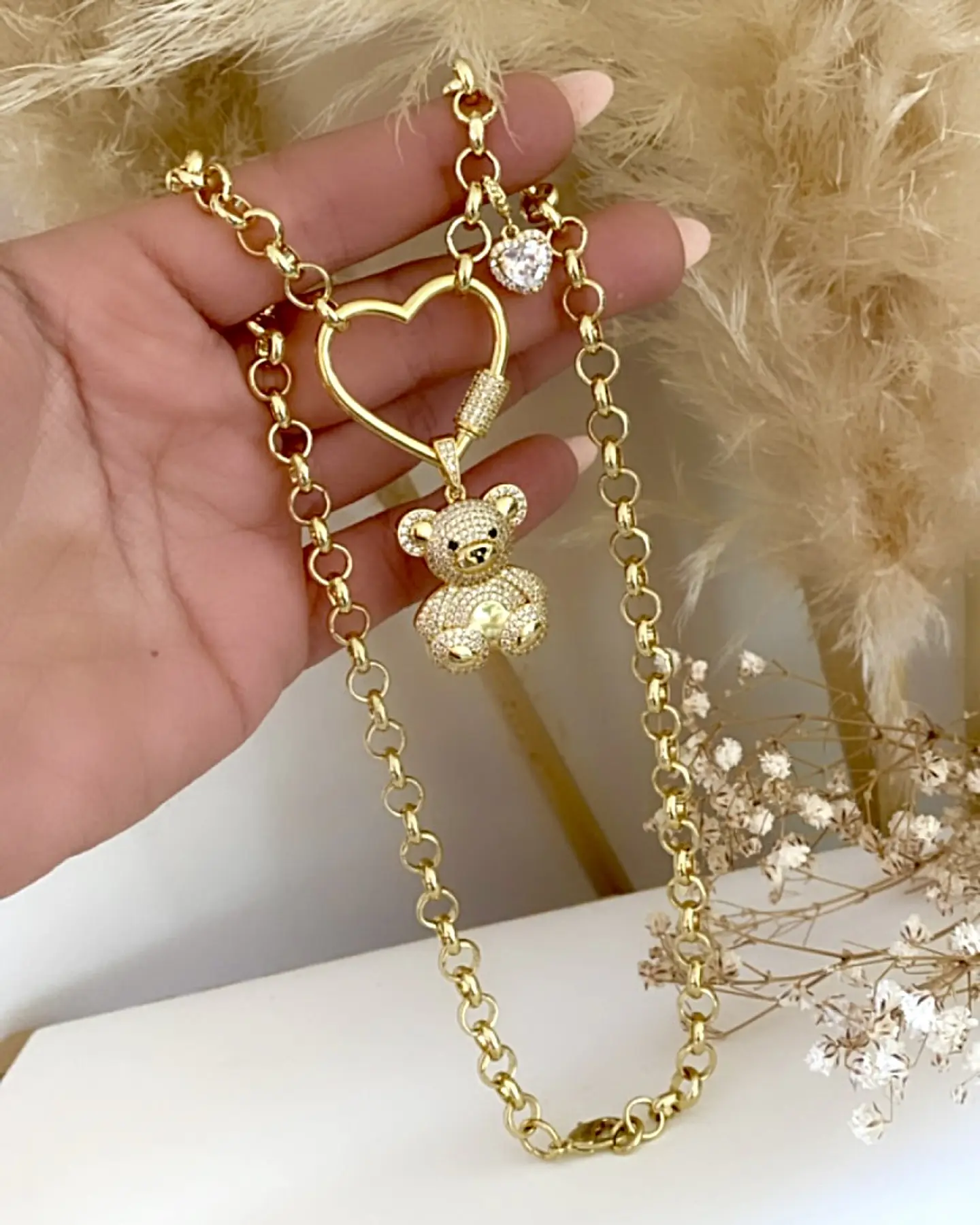 Collar Osito Circones Conector Corazón punto de luz Gold 4