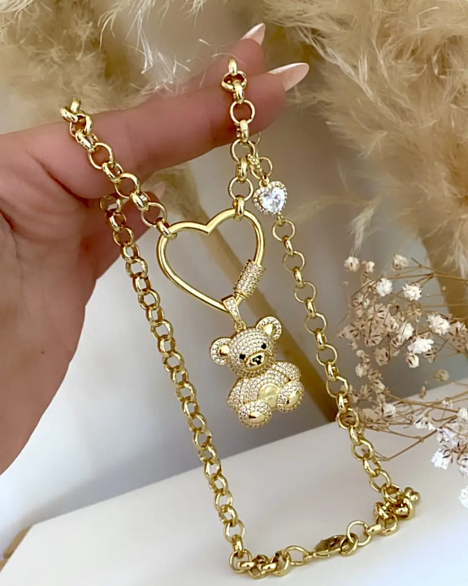 Collar Osito Circones Conector Corazón punto de luz Gold 2