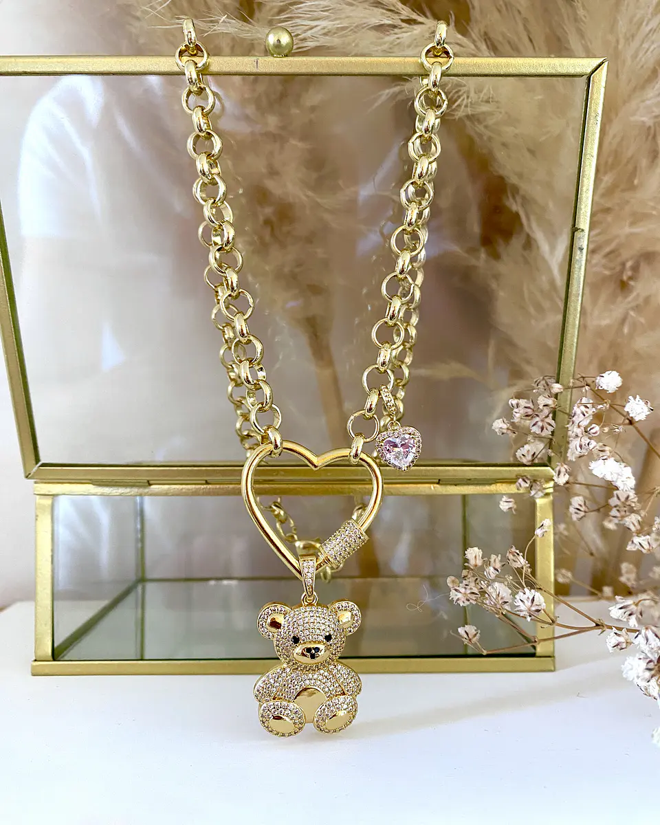 Collar Osito Circones Conector Corazón punto de luz Gold 5