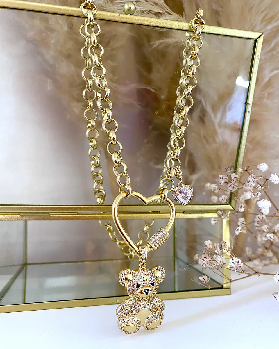 Collar Osito Circones Conector Corazón punto de luz Gold 7