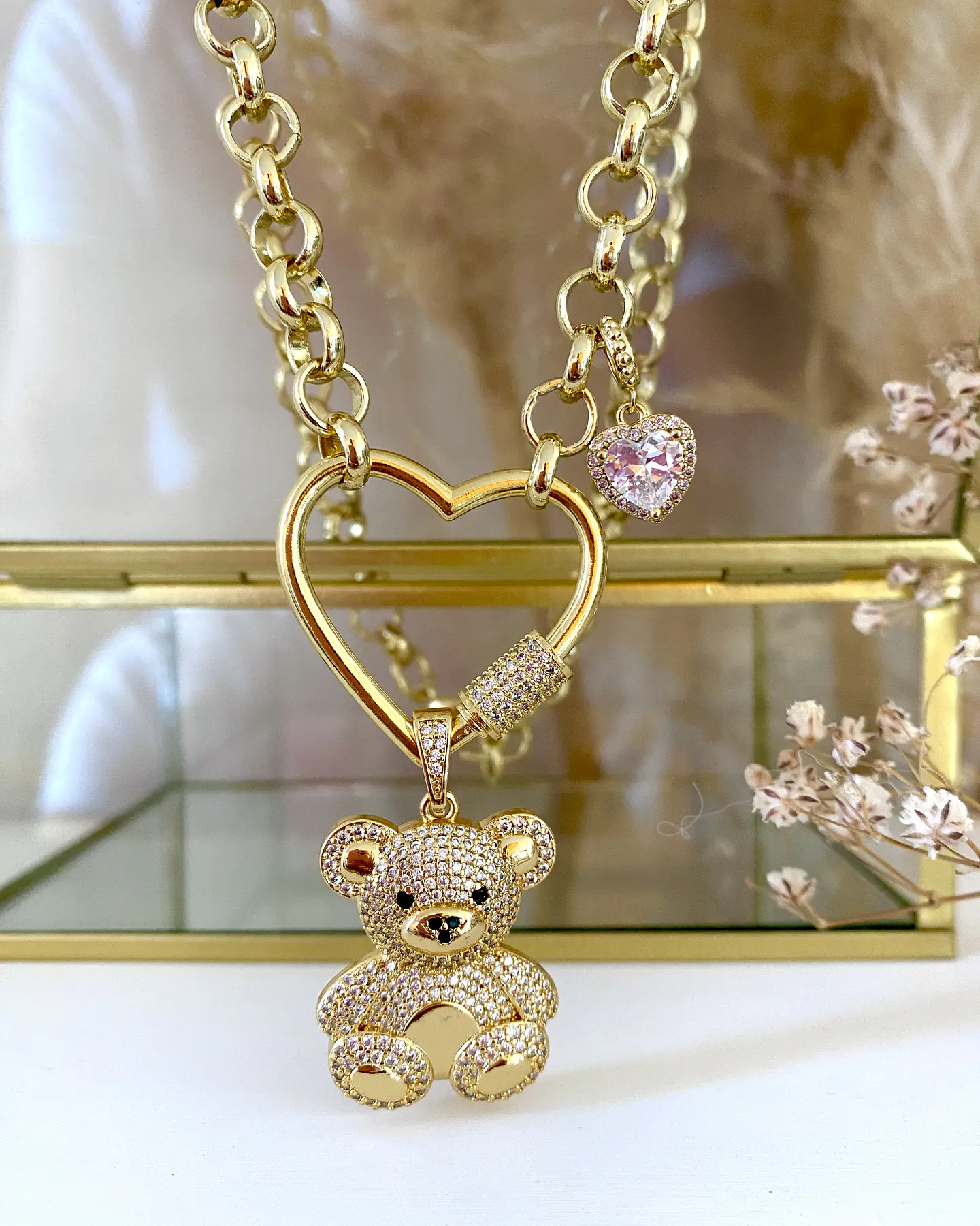 Collar Osito Circones Conector Corazón punto de luz Gold 3