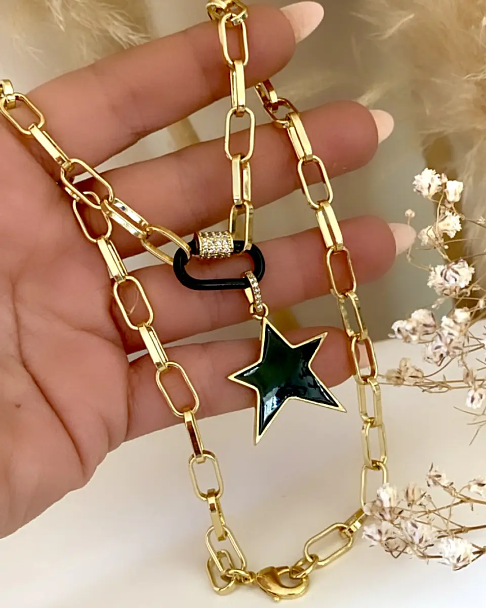 Collar Estrella Esmaltada Black conector elipse  Gold 2