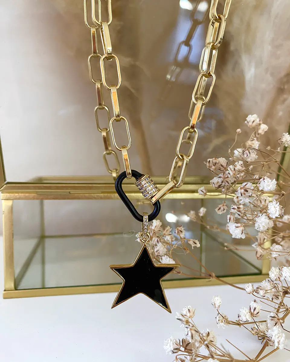 Collar Estrella Esmaltada Black conector elipse  Gold 5