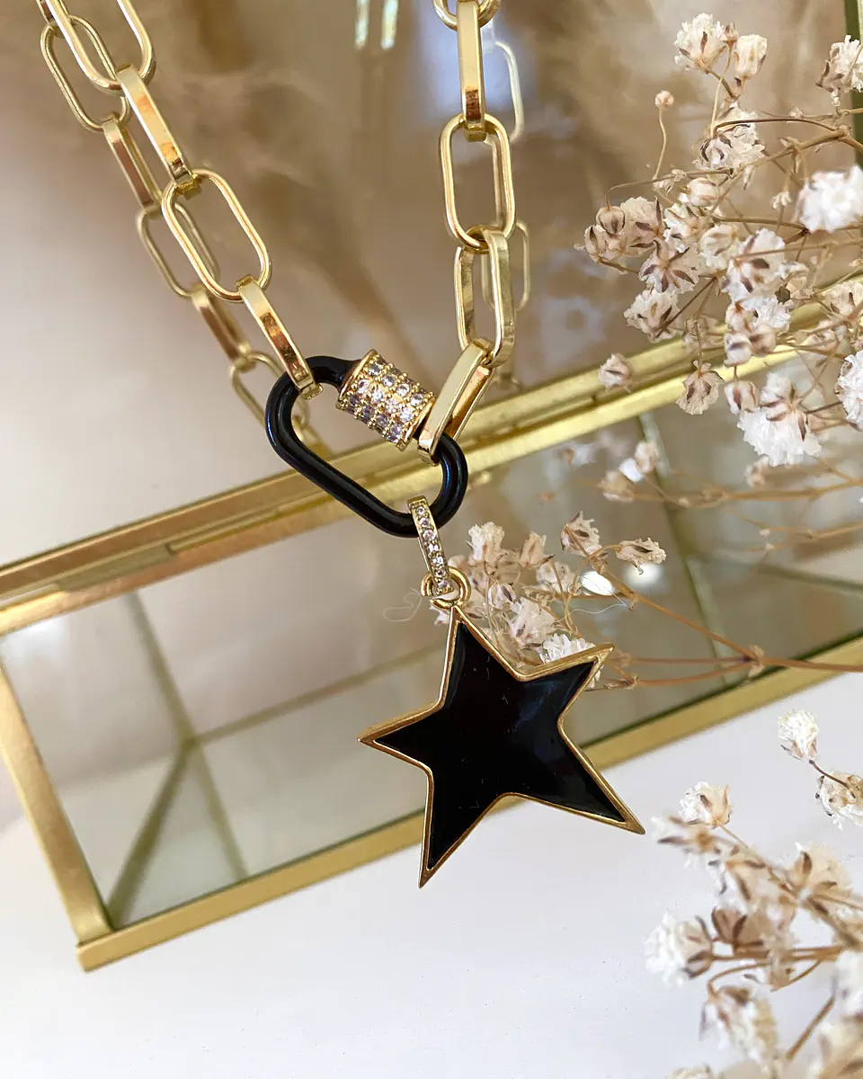 Collar Estrella Esmaltada Black conector elipse  Gold 6
