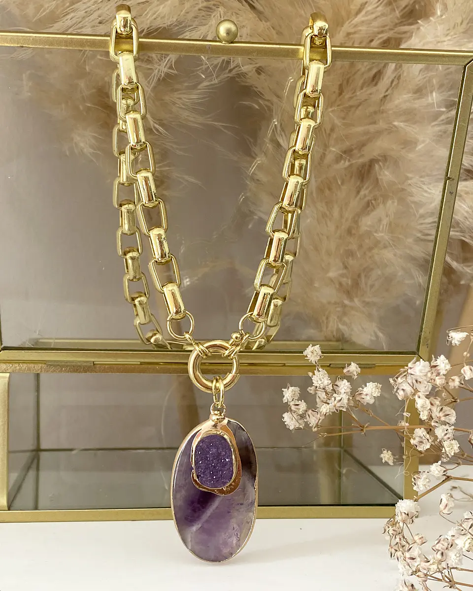  Collar Colgante Amatista Maxi eslabones Rectangular Gold 2