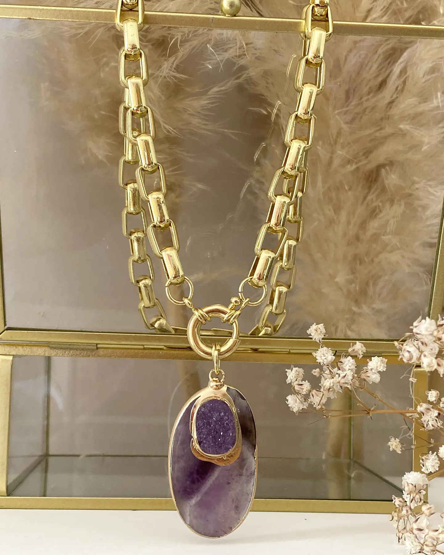  Collar Colgante Amatista Maxi eslabones Rectangular Gold 5