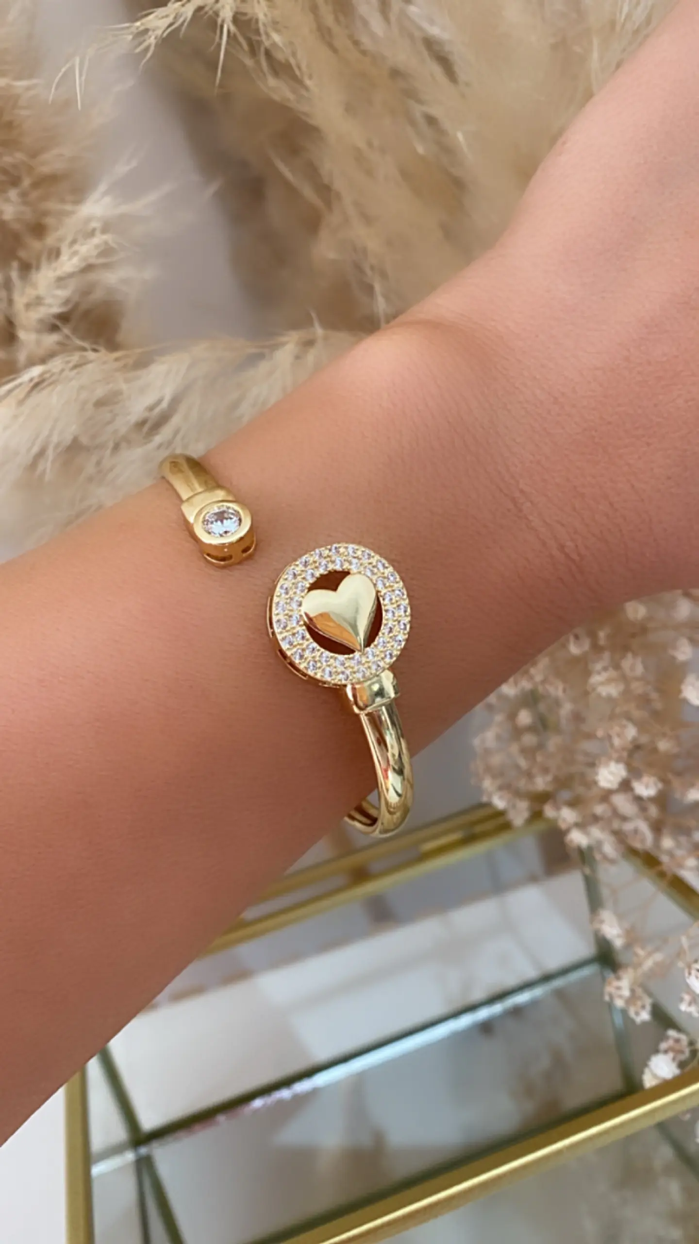 Pulsera Esclava Corazón punto de luz Gold 1