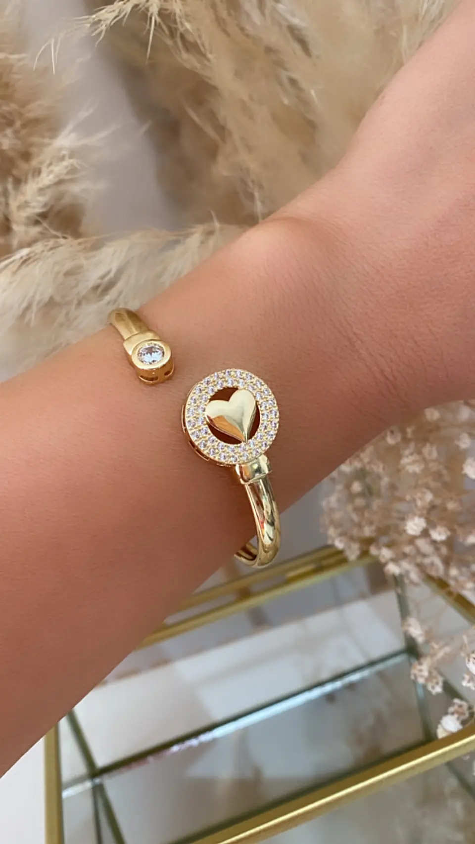 Pulsera Esclava Corazón punto de luz Gold 1