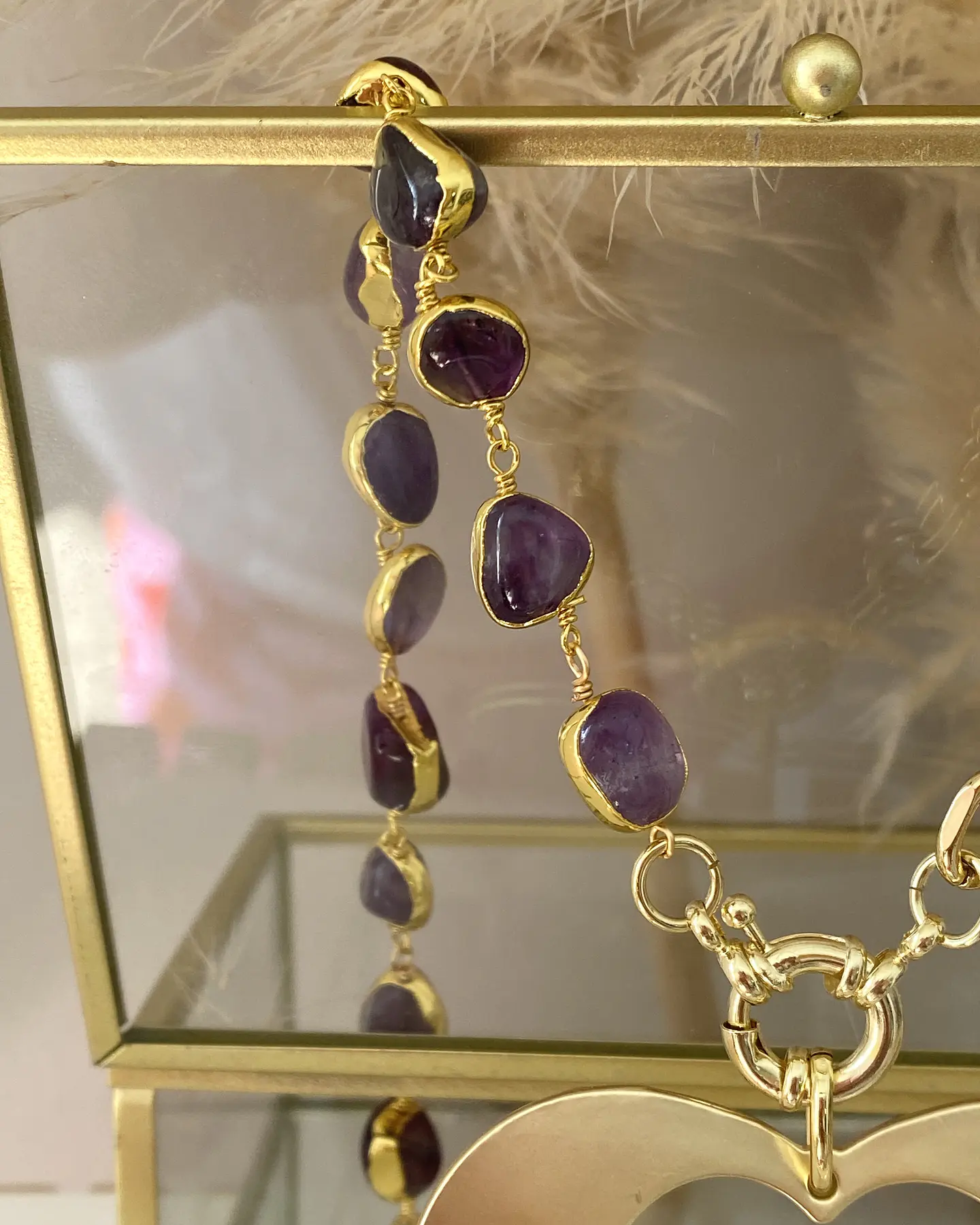 Collar Amatistas Maxi Corazón María eslabones mixtos Gold 5
