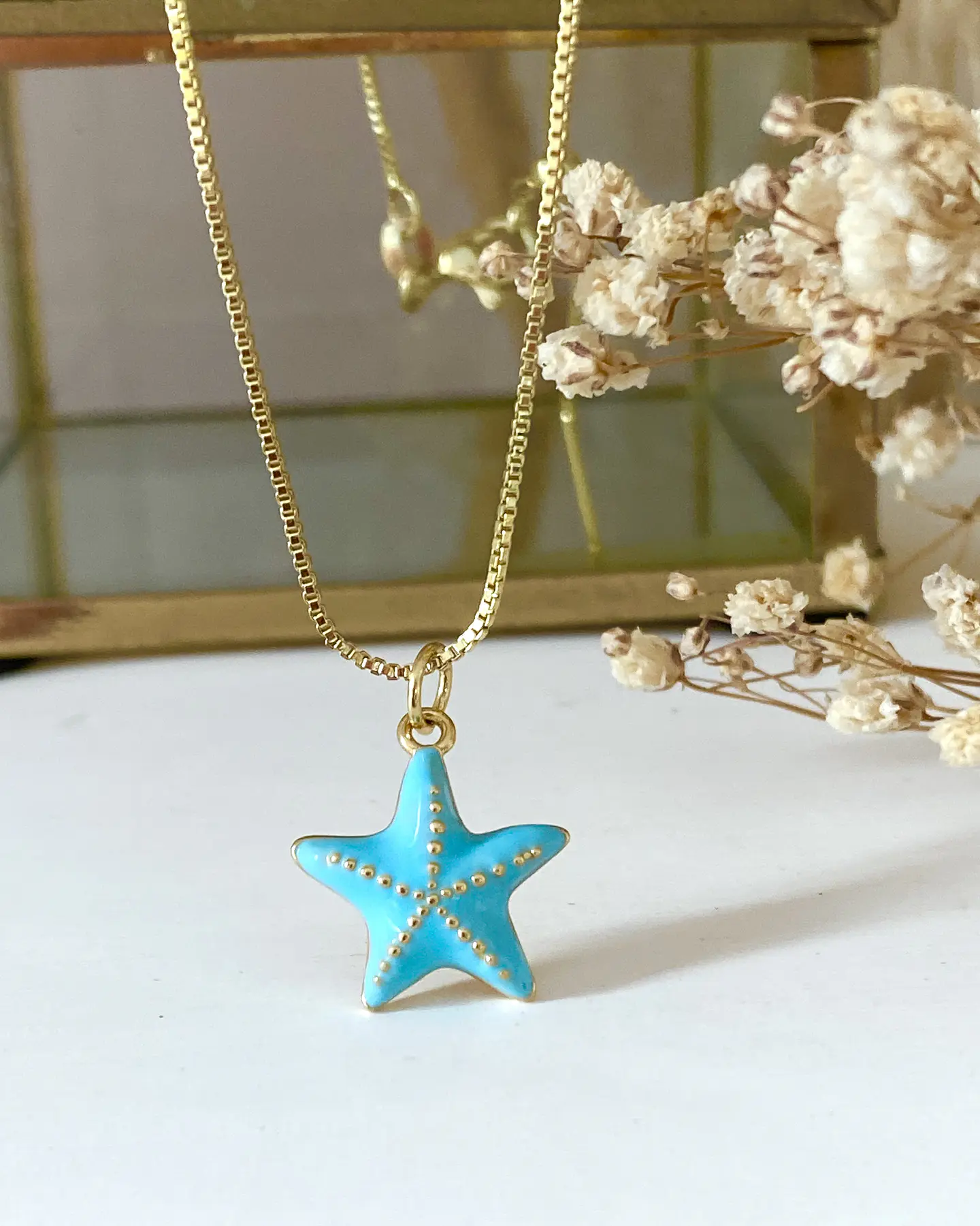 Collar Estrellita de Mar Turquesa esmaltado gold 1