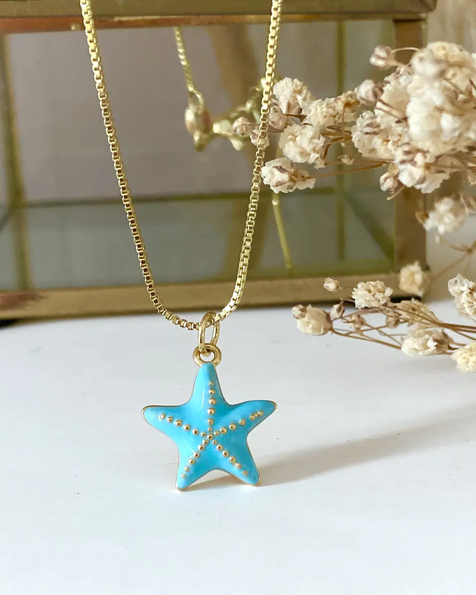 Collar Estrellita de Mar Turquesa esmaltado gold 1