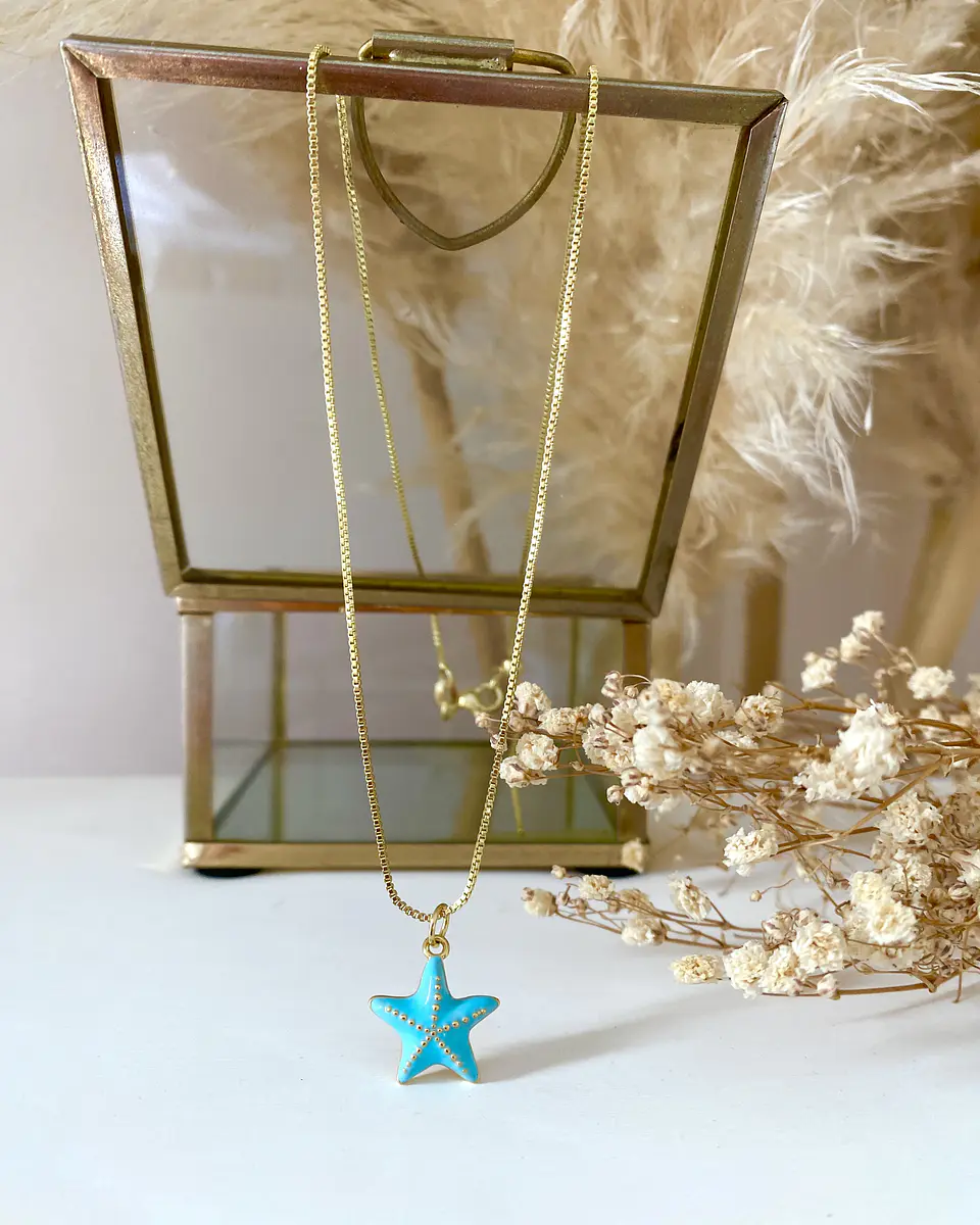 Collar Estrellita de Mar Turquesa esmaltado gold 2