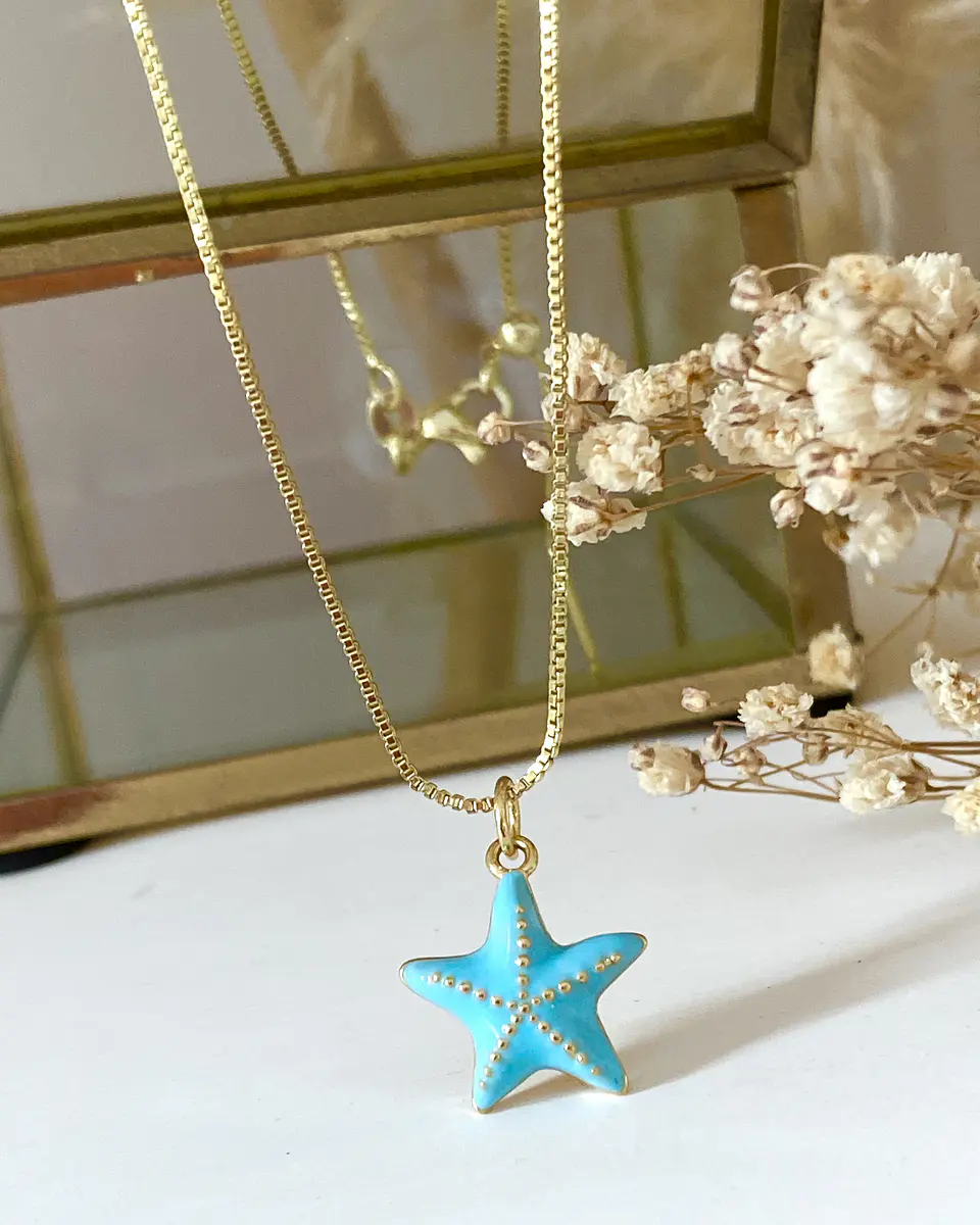 Collar Estrellita de Mar Turquesa esmaltado gold 3