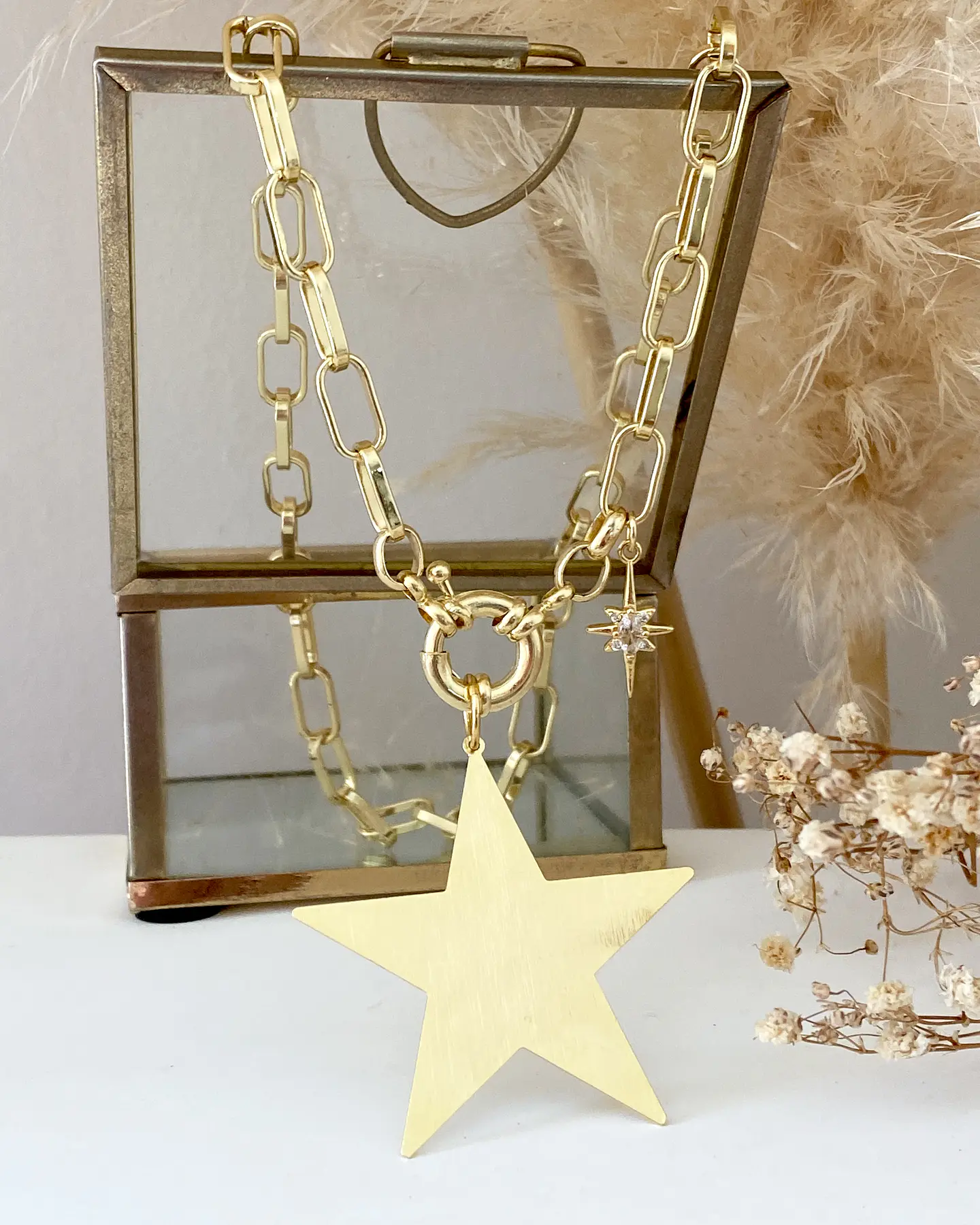 Collar Maxi Estrella Lijada punto de luz gold 1