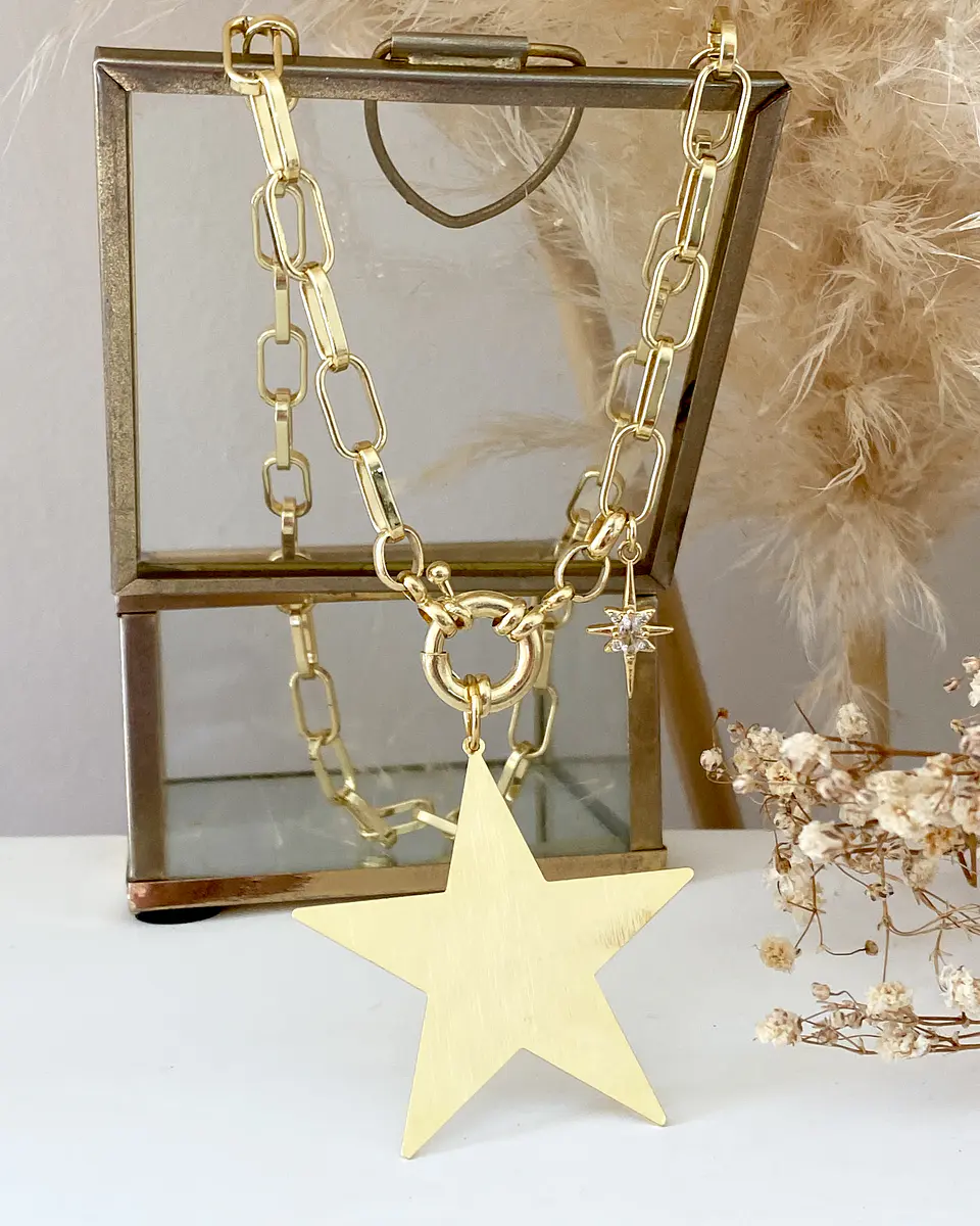 Collar Maxi Estrella Lijada punto de luz gold 1