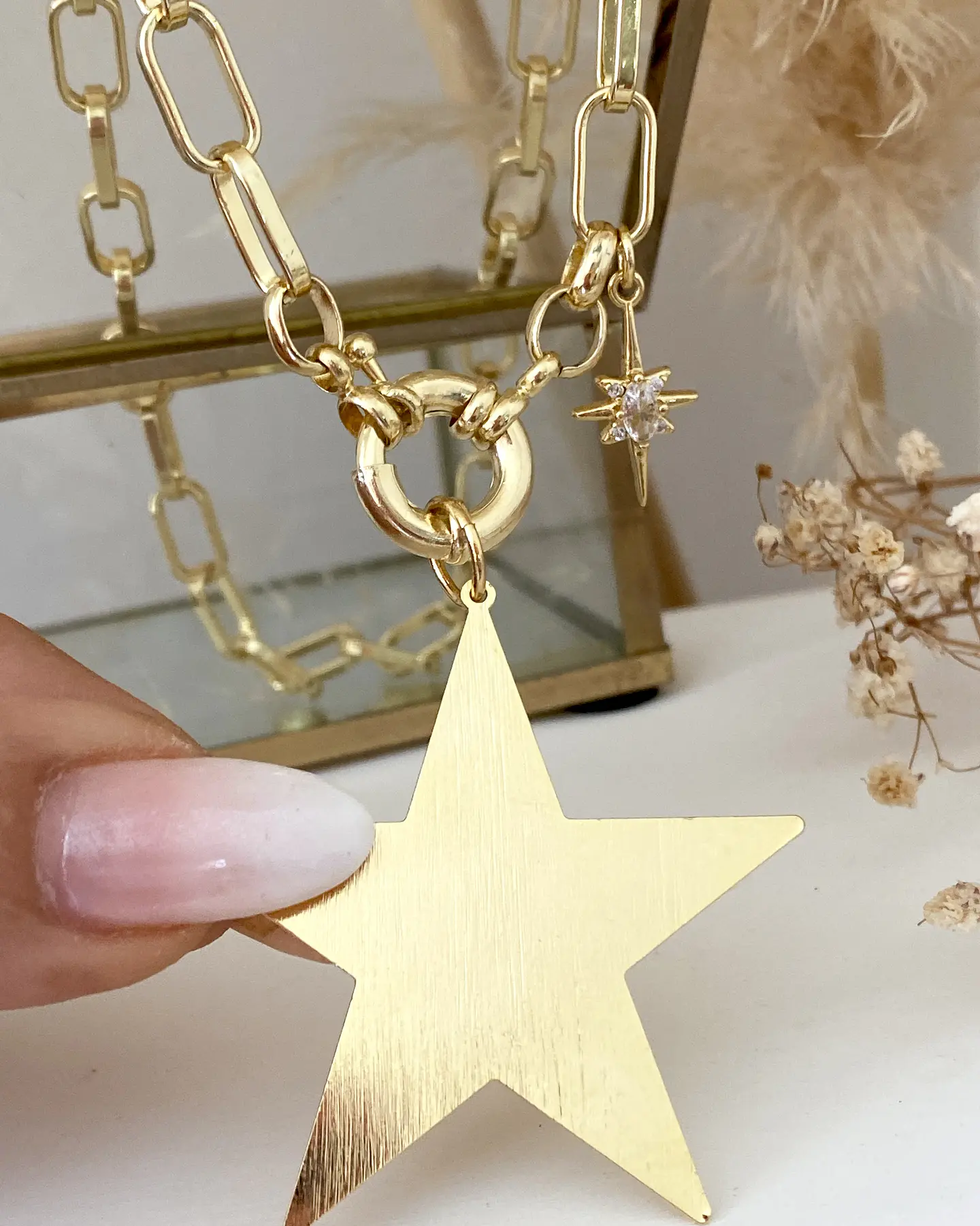 Collar Maxi Estrella Lijada punto de luz gold 4