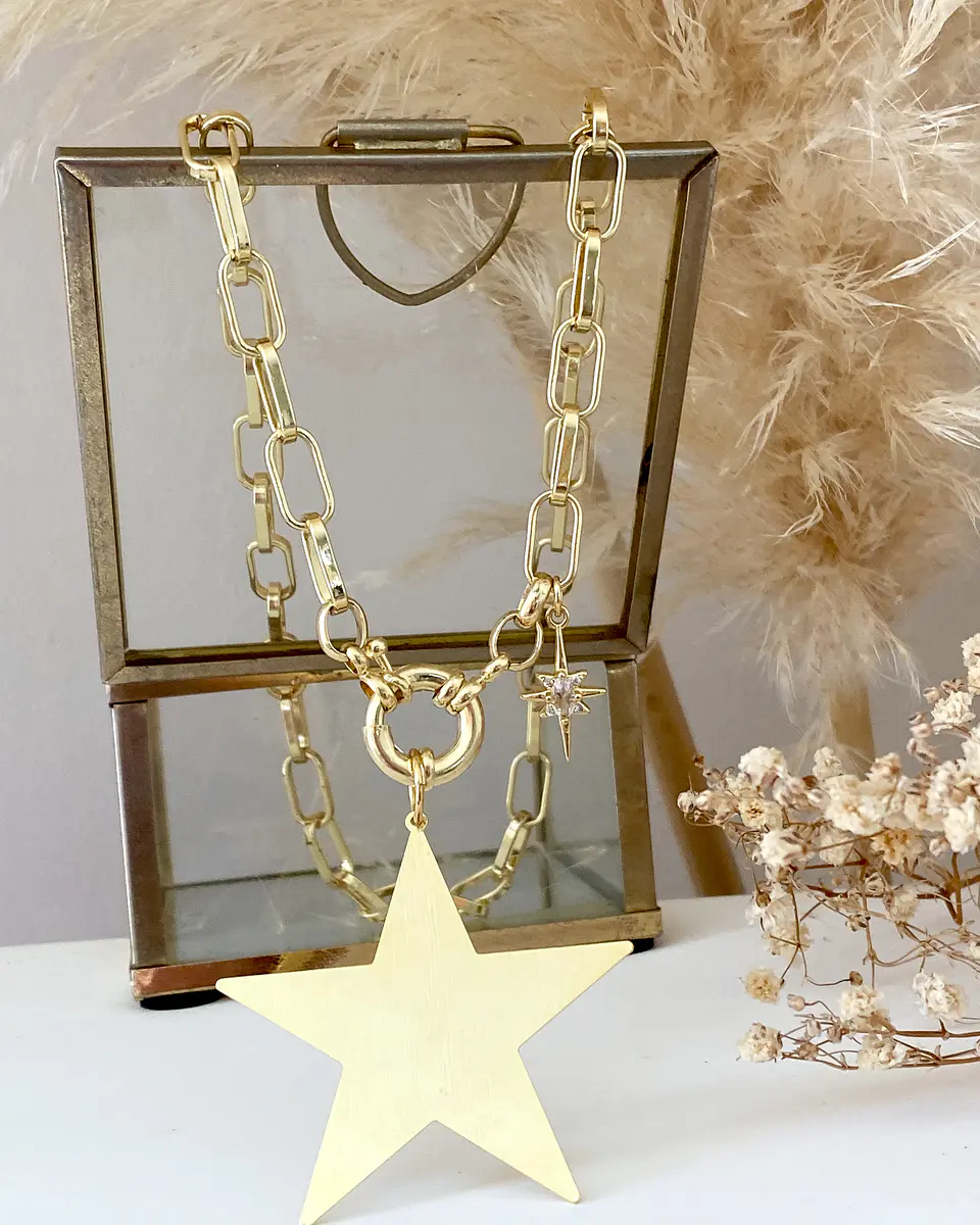 Collar Maxi Estrella Lijada punto de luz gold 6