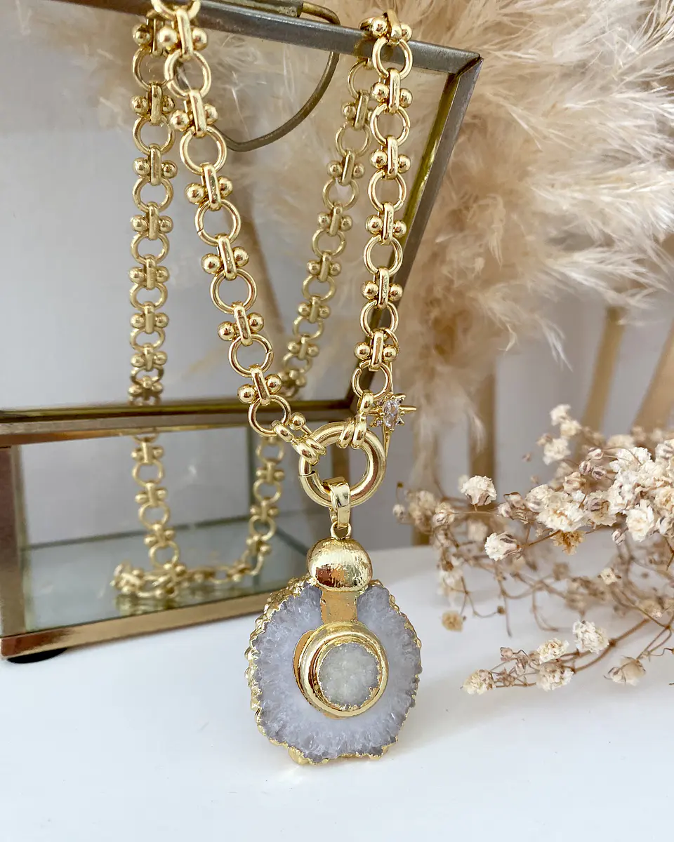 Collar Cuarzo Drusa Punto de luz gold 2