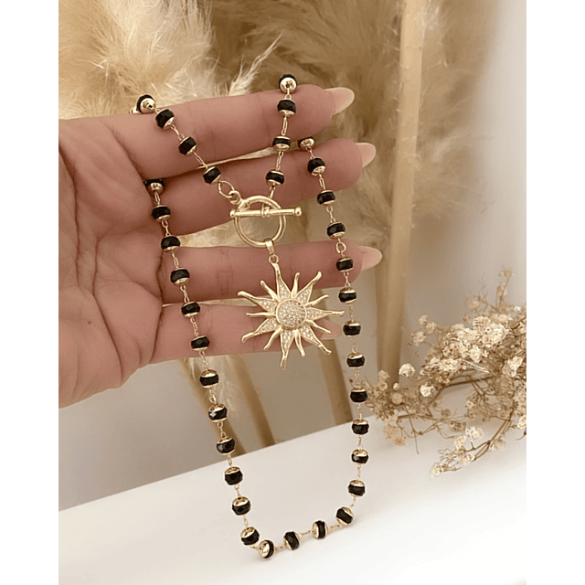 Collar Sol Circones cristales facetados black gold