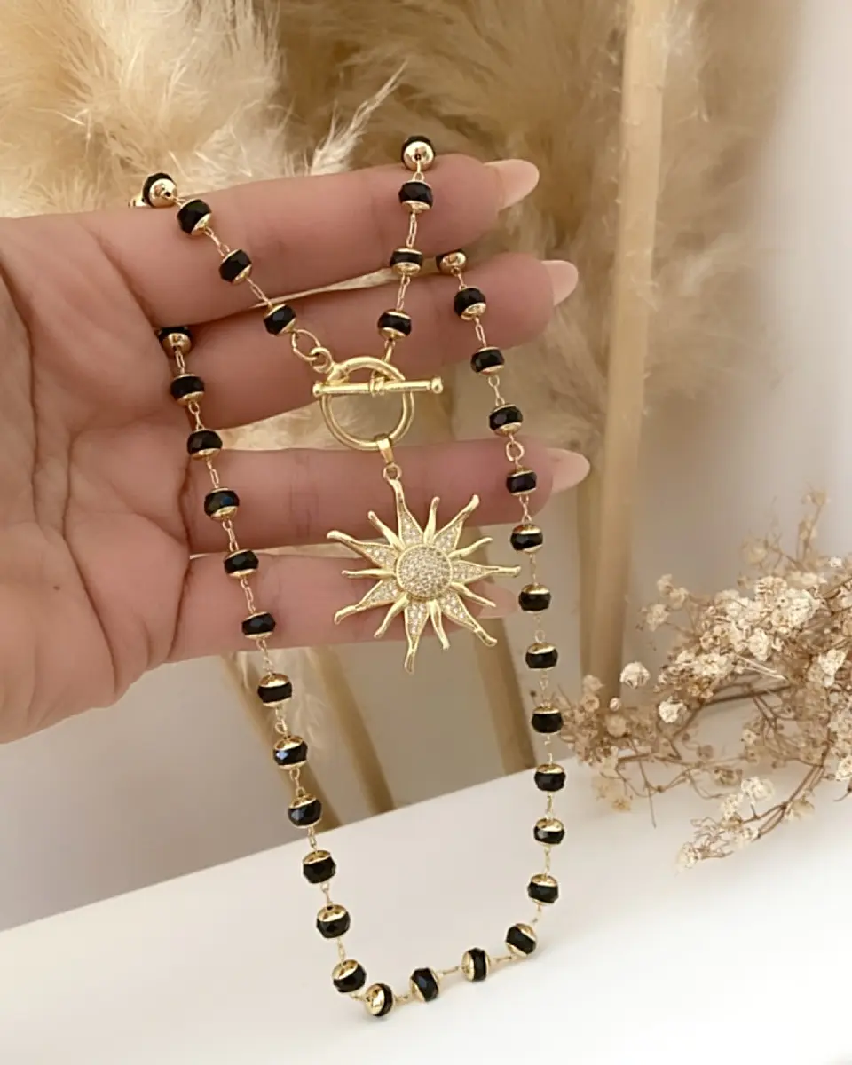 Collar Sol Circones cristales facetados black gold 1