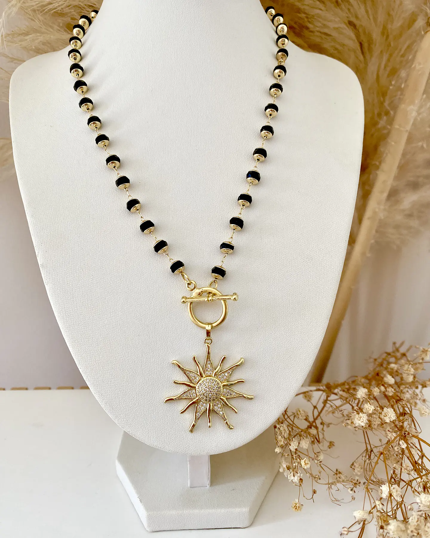 Collar Sol Circones cristales facetados black gold 2
