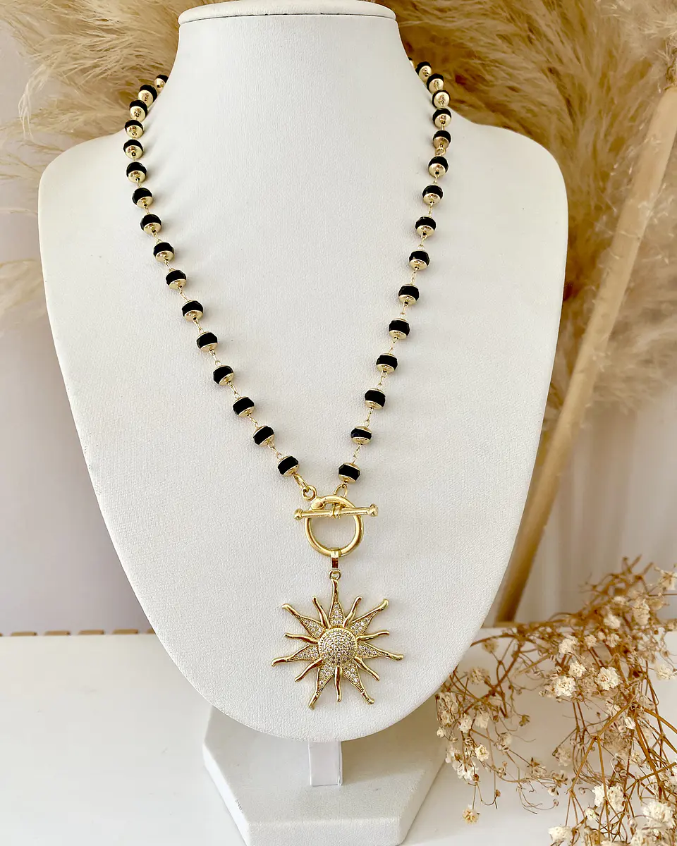 Collar Sol Circones cristales facetados black gold 6