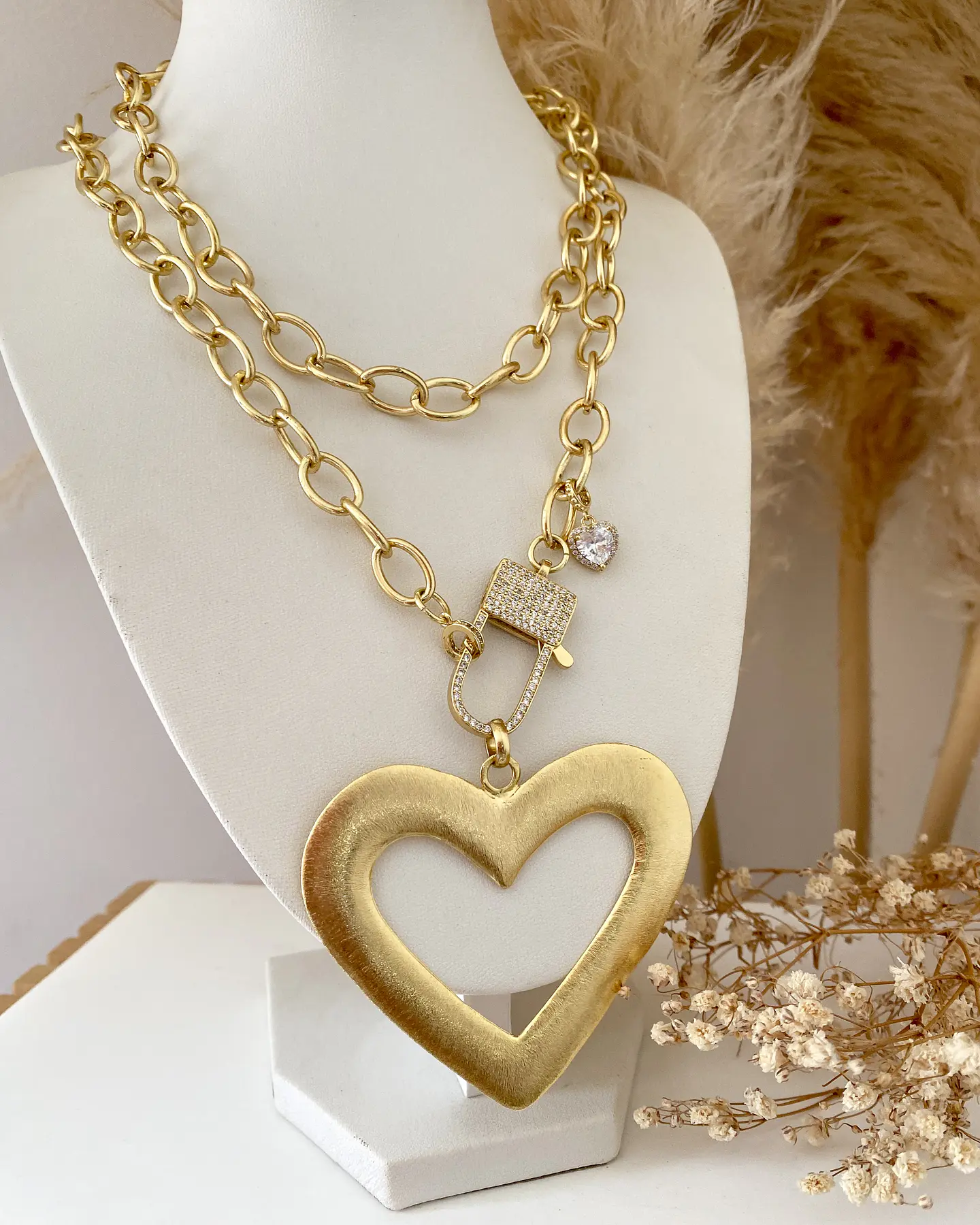 Collar XL Maxi Corazon Silueta Macizo Broche Luxury candado gold 2