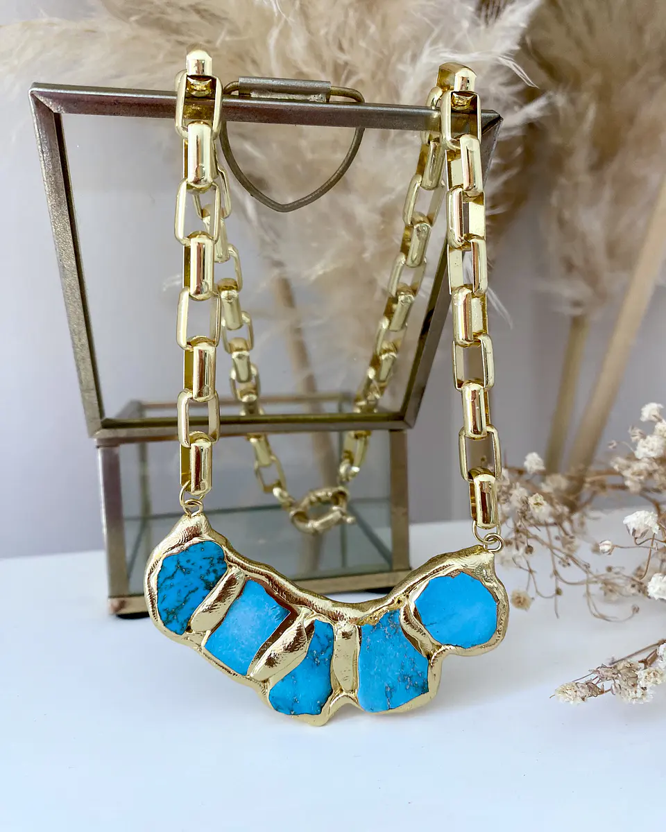 Collar Marina Turquesa Gold maxi eslabones Rectangulares  1