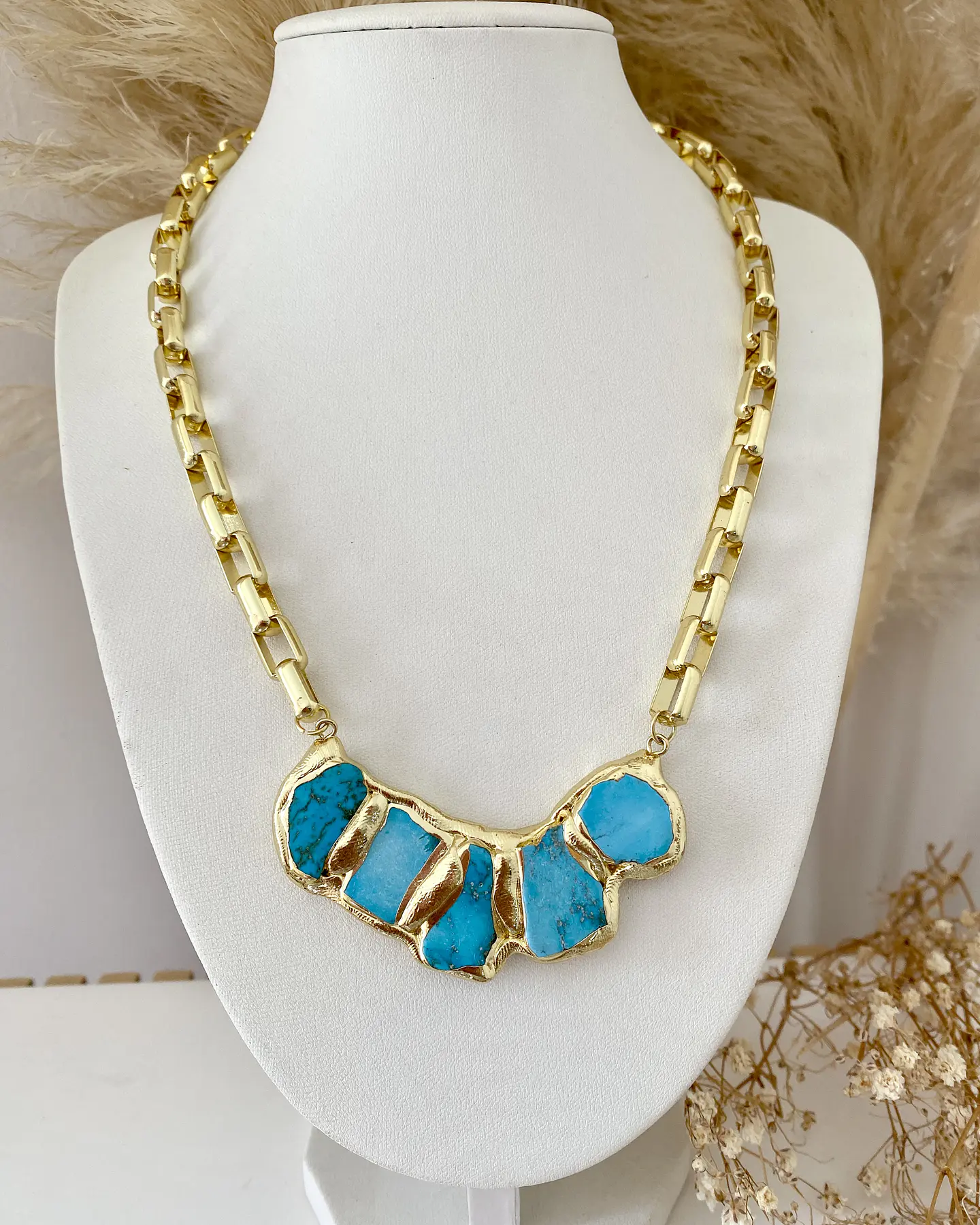 Collar Marina Turquesa Gold maxi eslabones Rectangulares  3
