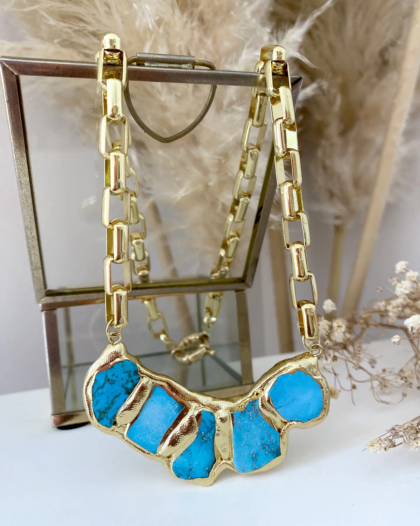 Collar Marina Turquesa Gold maxi eslabones Rectangulares  5